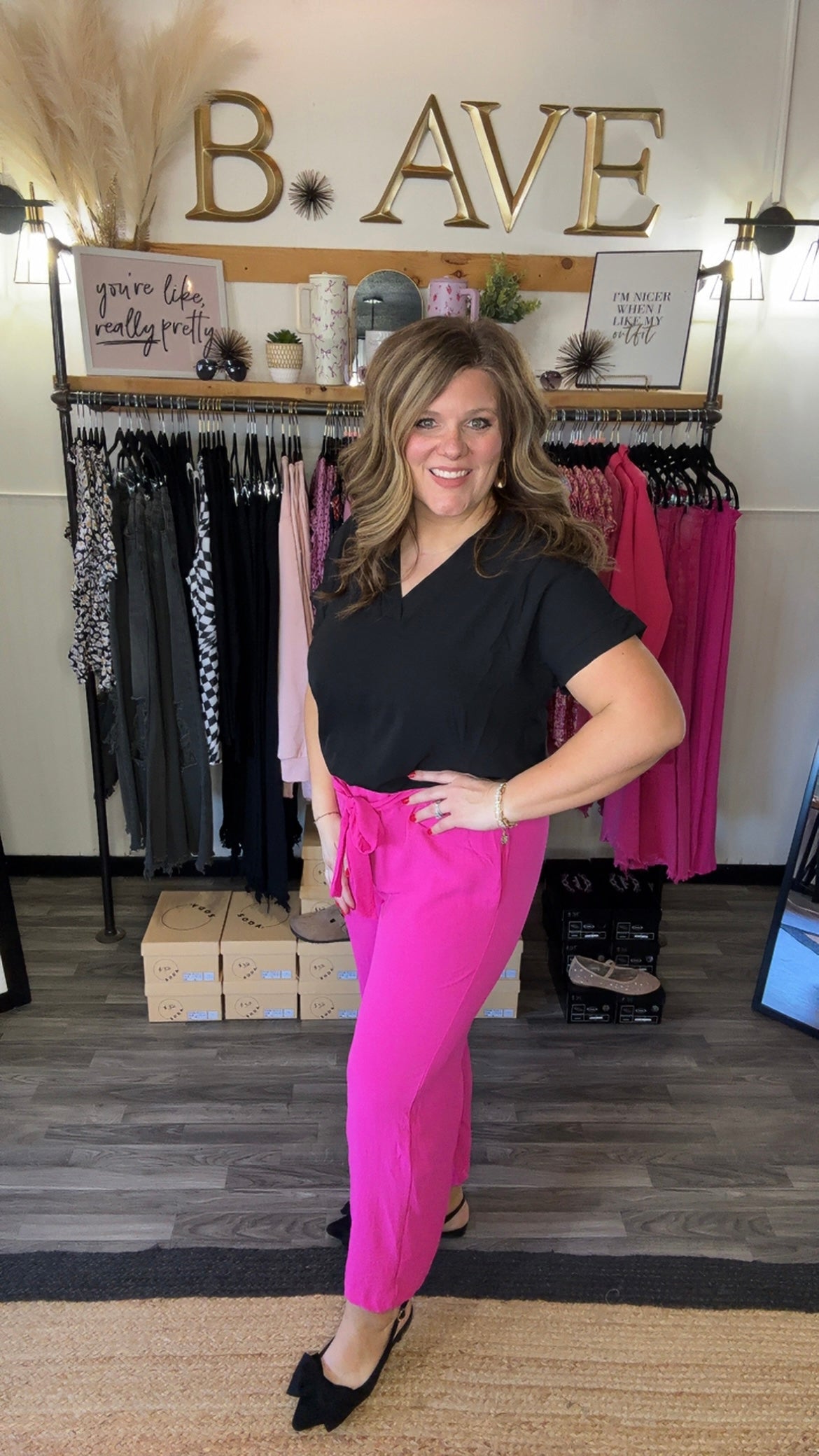 Hot Pink Paperbag Waist Crop Pants