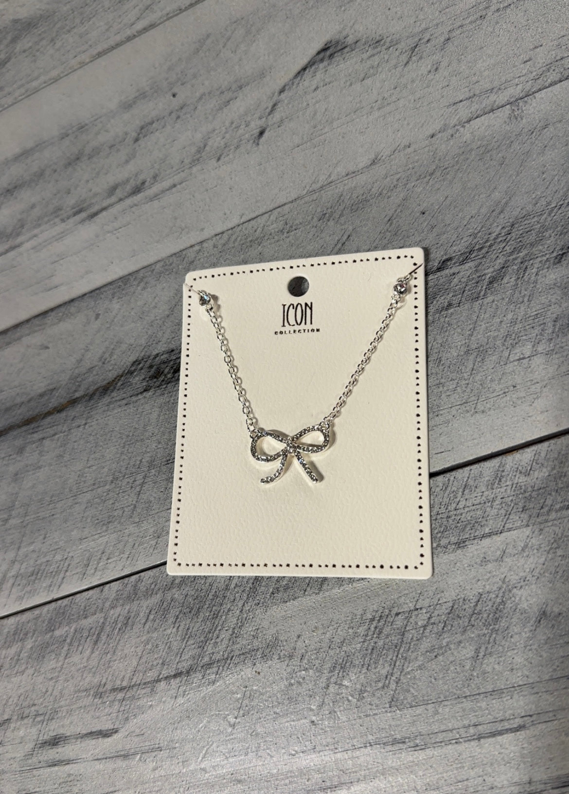 Silver Rhinestone Bow Necklace