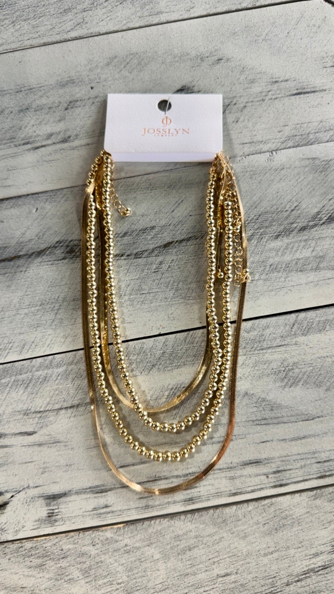Gold 4 Layer Ball & Herringbone Chain Necklace
