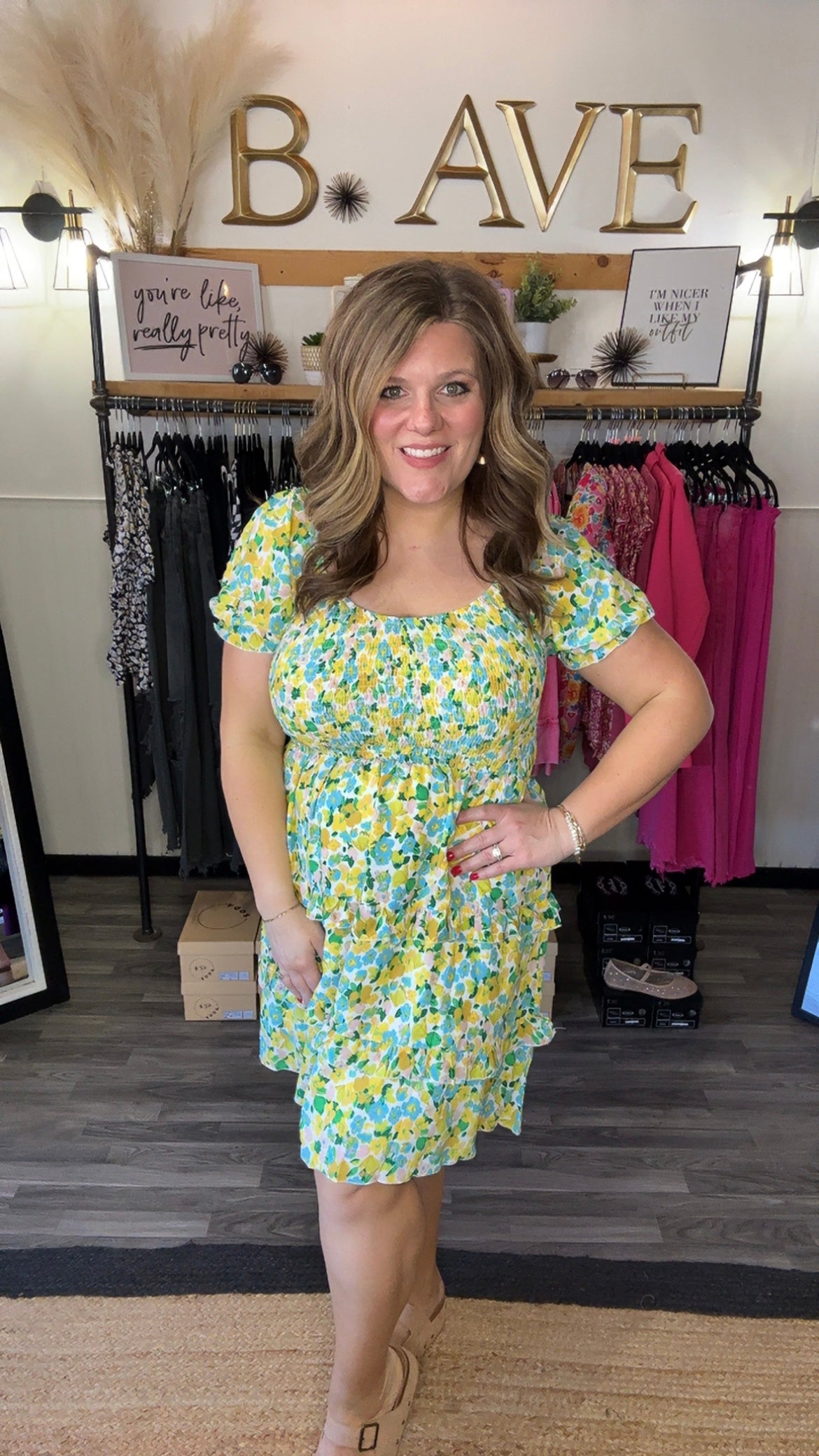 Yellow Multi Floral Smocked Dress