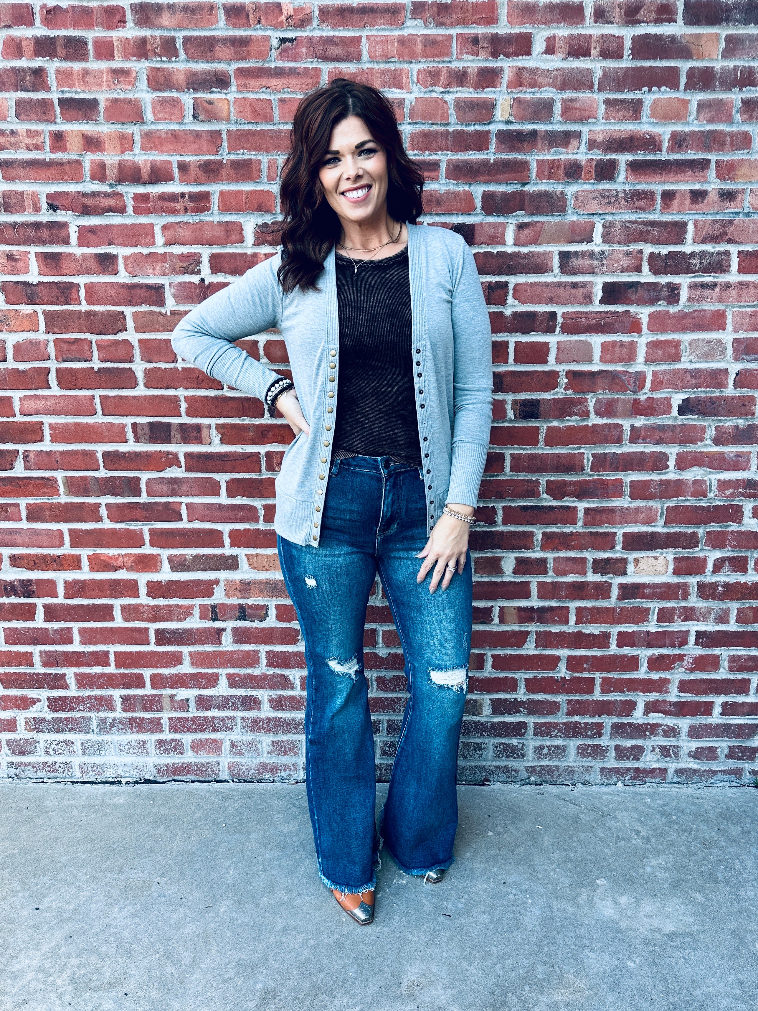 Heather Grey Snap Up Cardigan