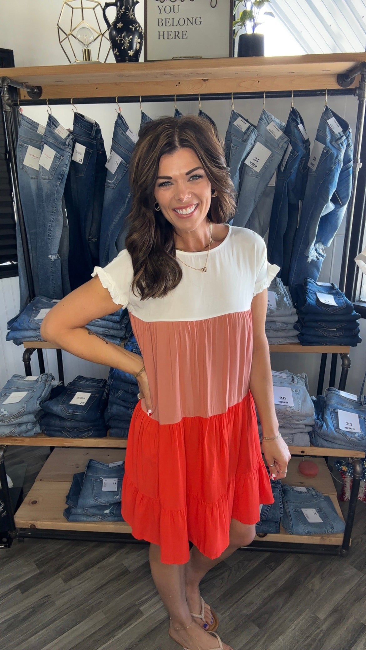 Orange Color Block Flowy Dress