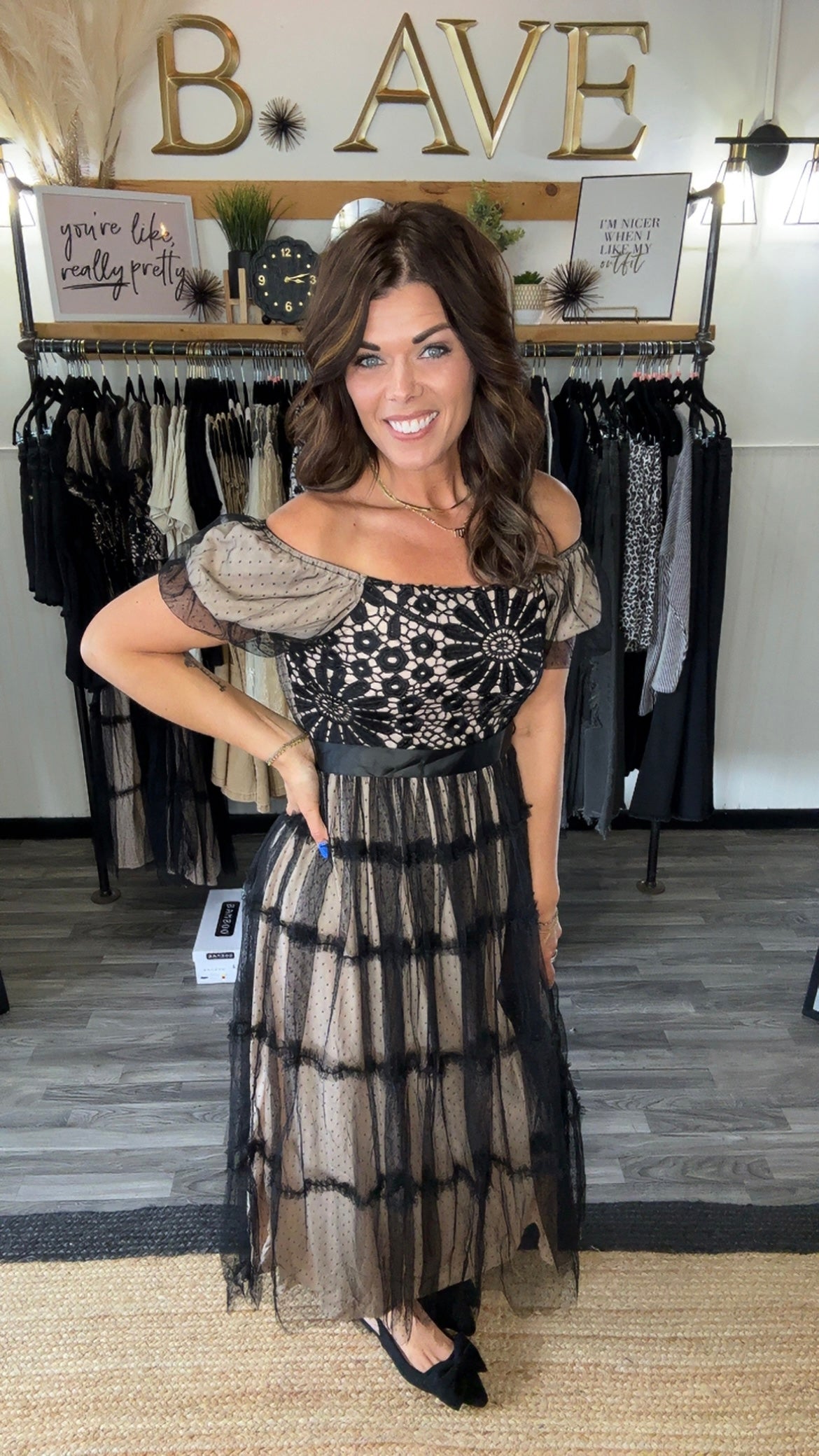 Black & Nude Lace Tiered Dress