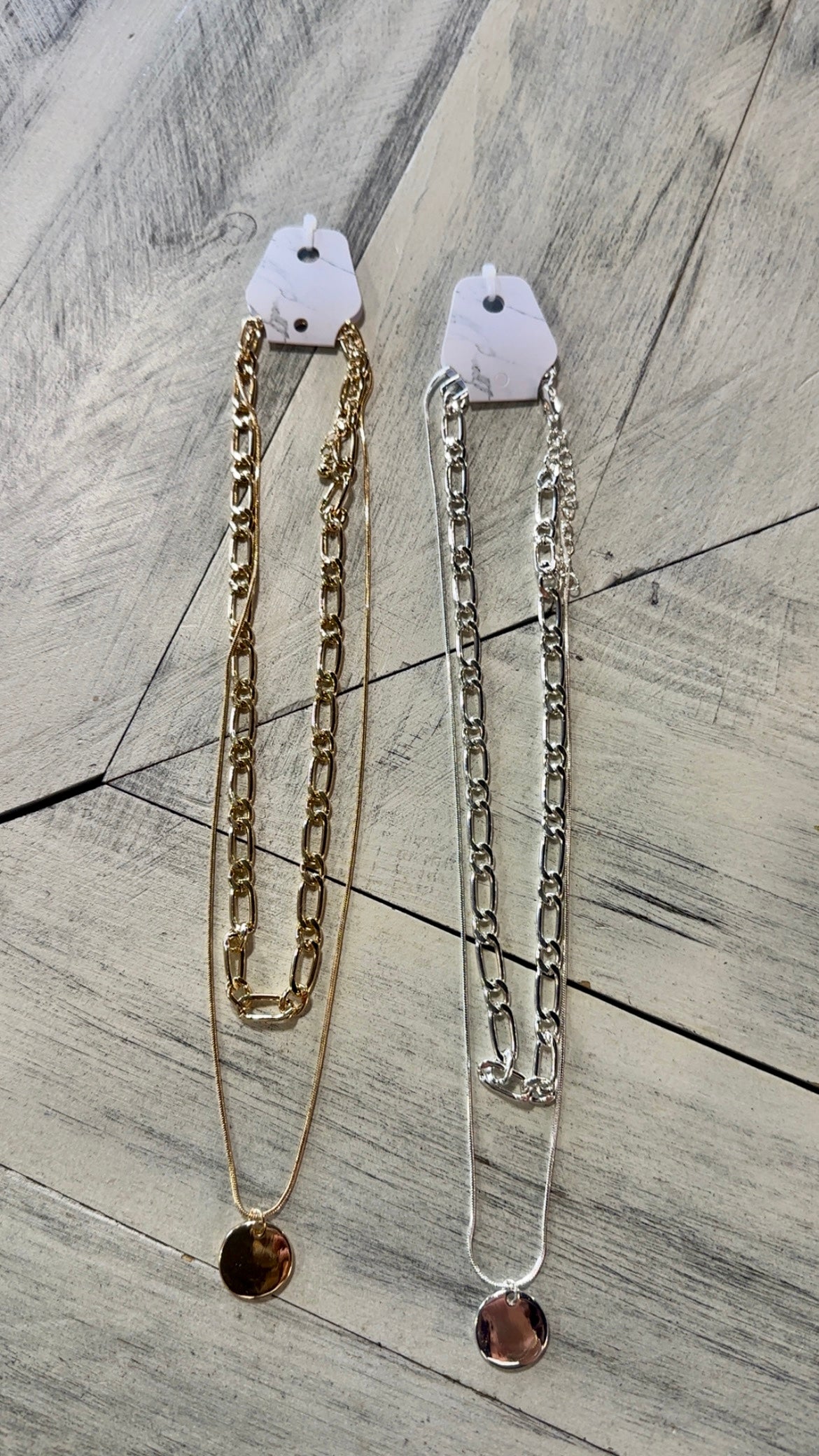 2 Layer Chain Necklace with Disc
