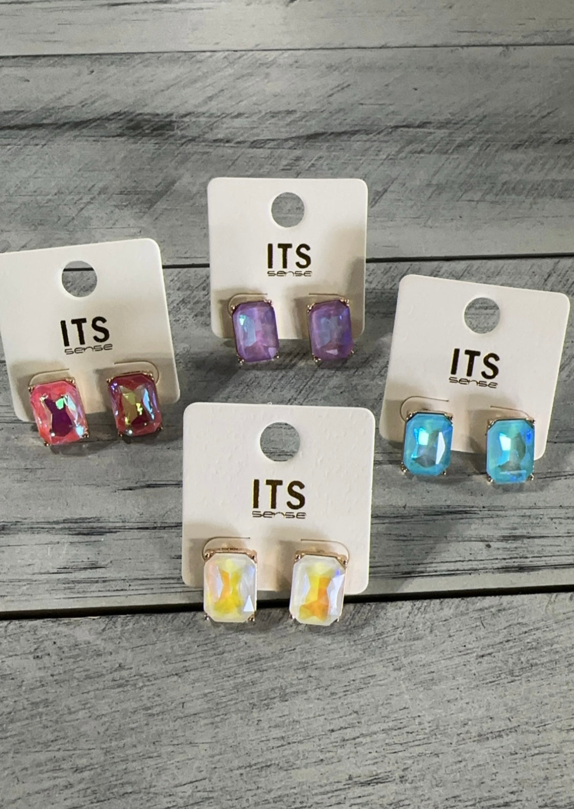 Colored Stone Iridescent Stud Earrings