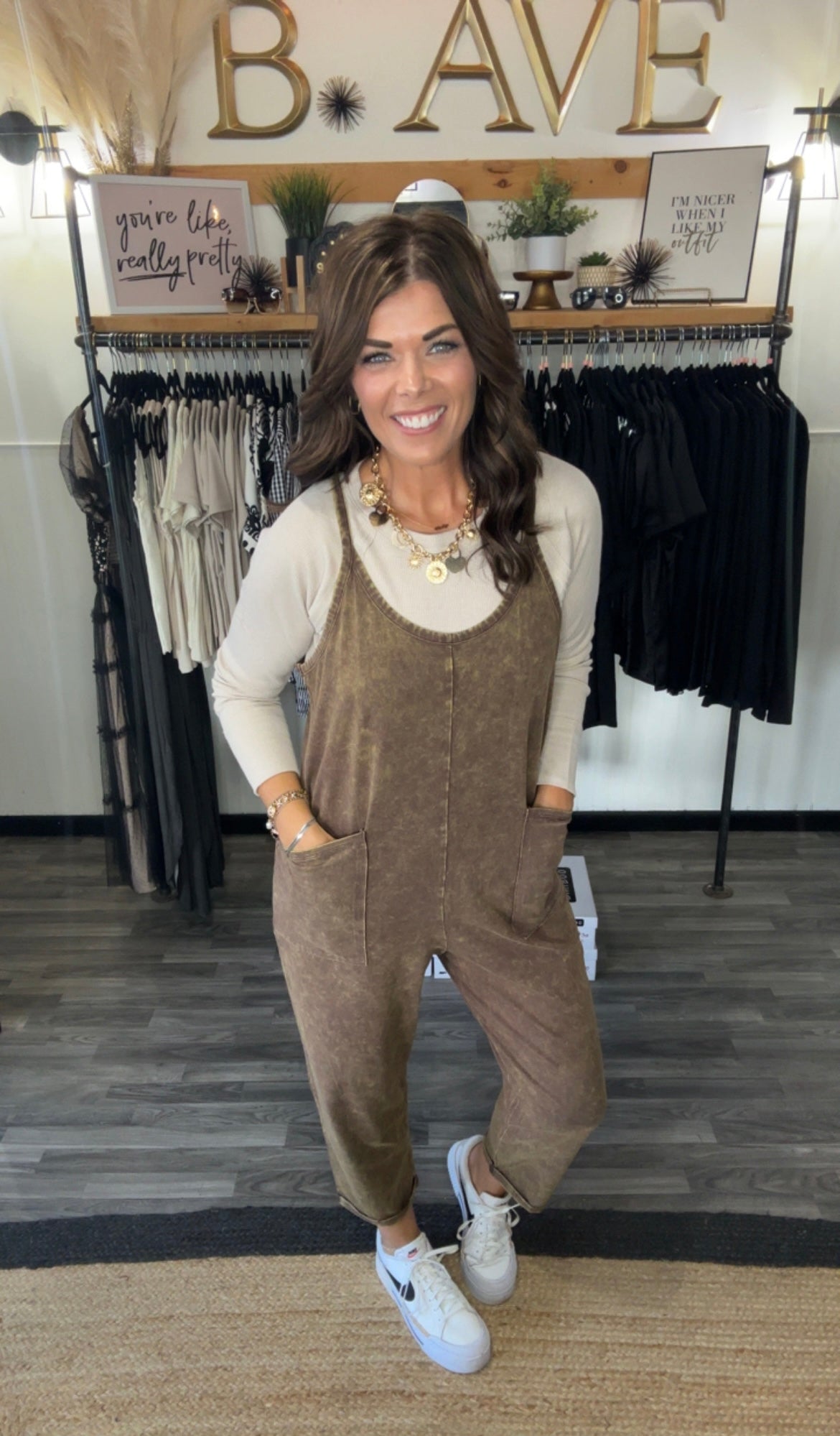 Brown Acid Wash Overalls
