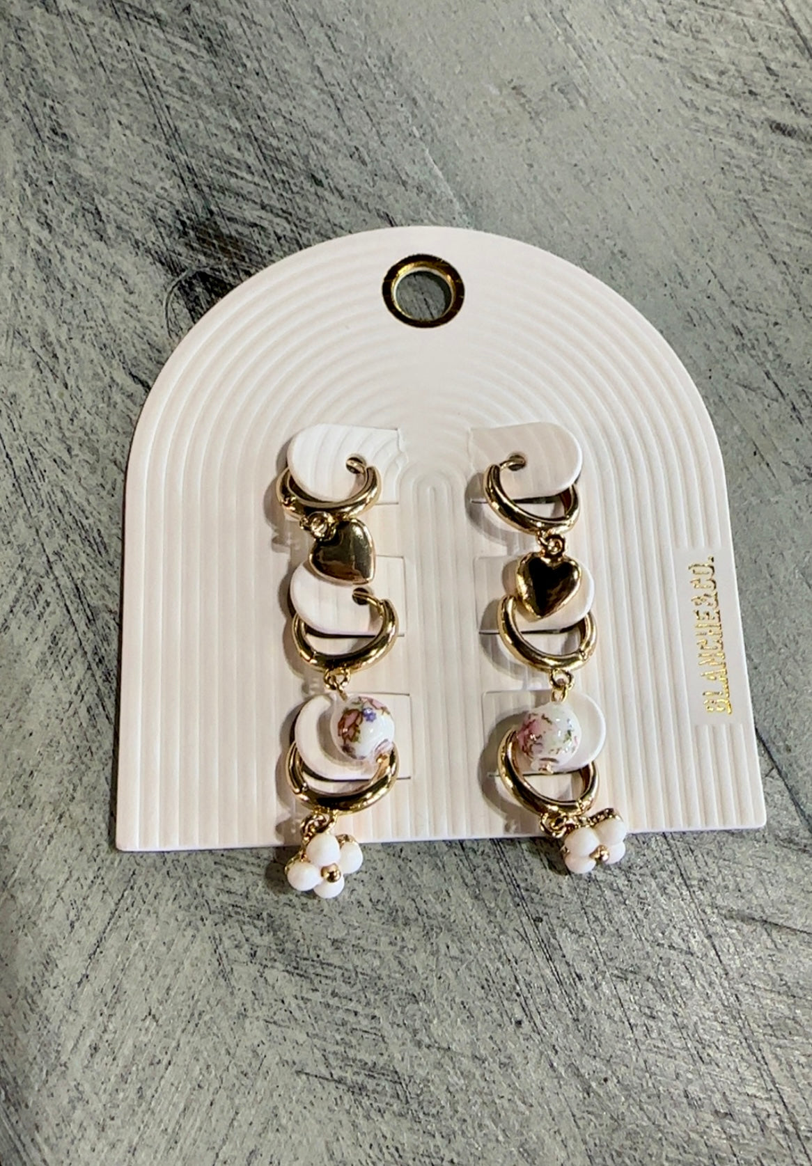 Gold Ceramic Floral Hoop Earring Set