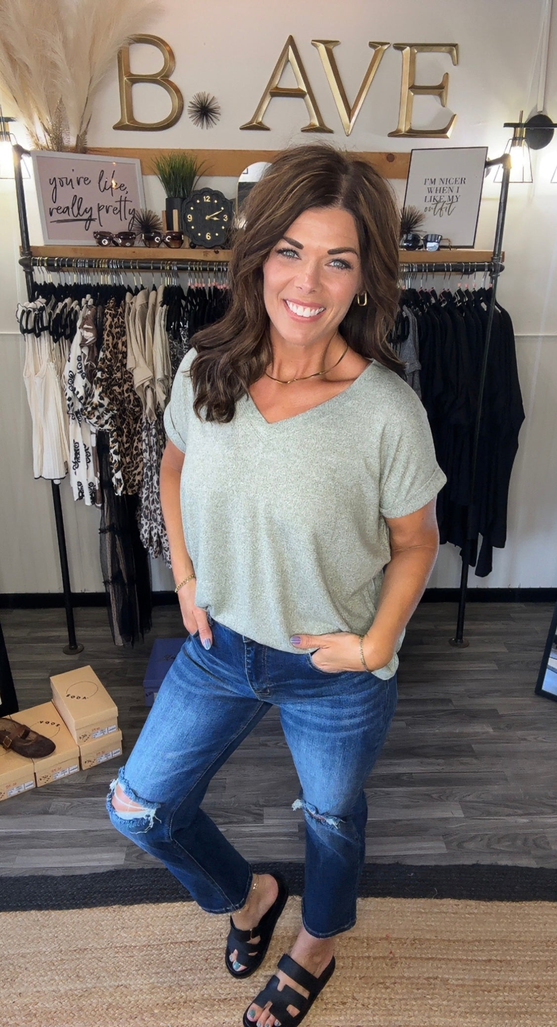 Light Olive Super Soft V-Neck Tee