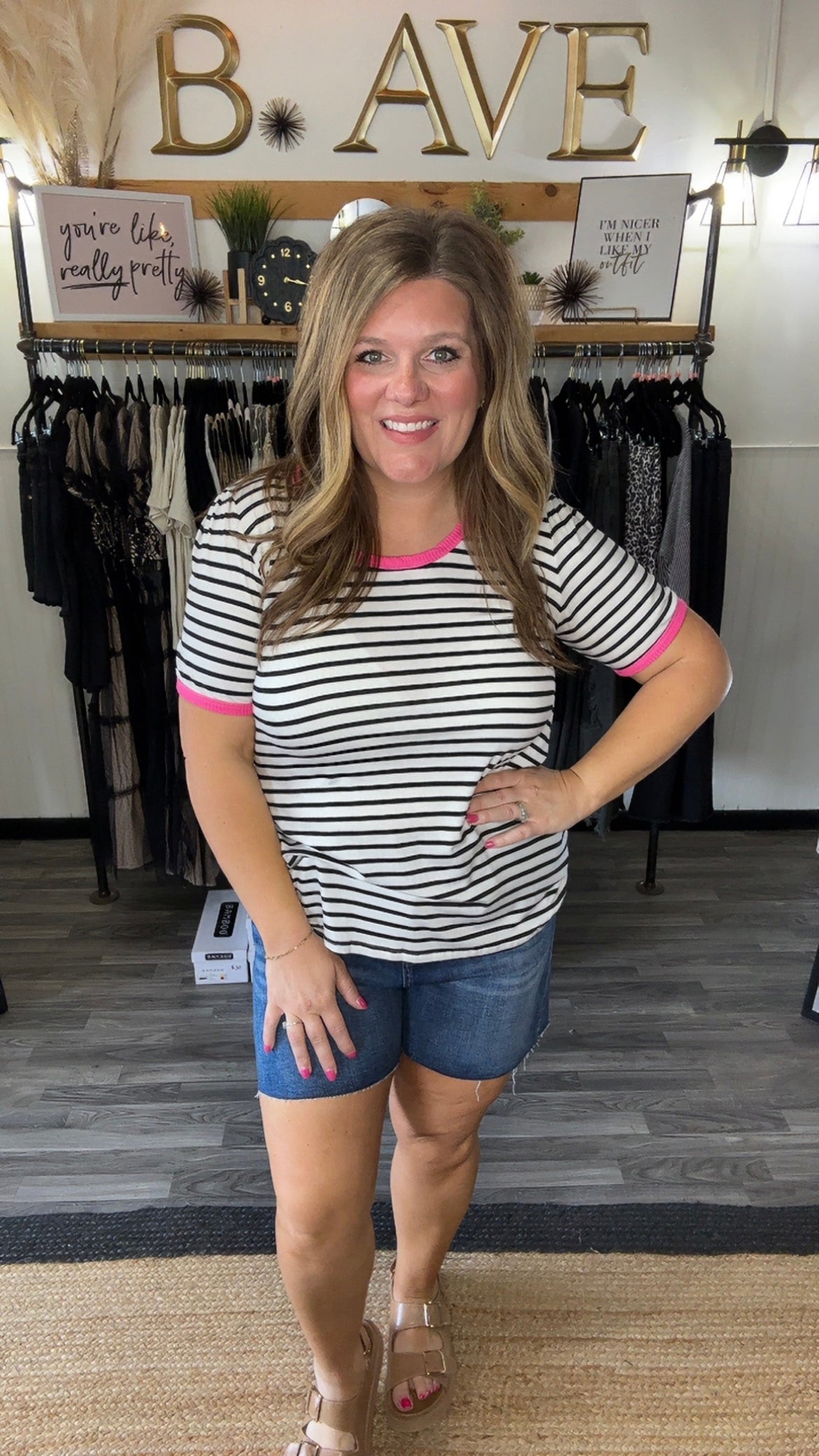 Off White & Black Stripe Top
