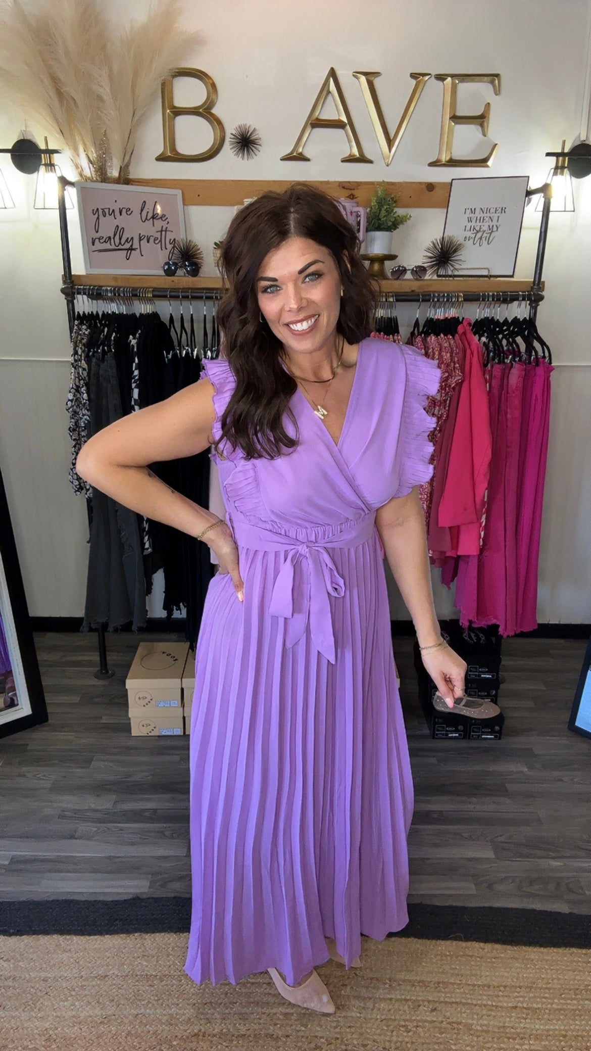 Lilac Ruffle Sleeve Dress