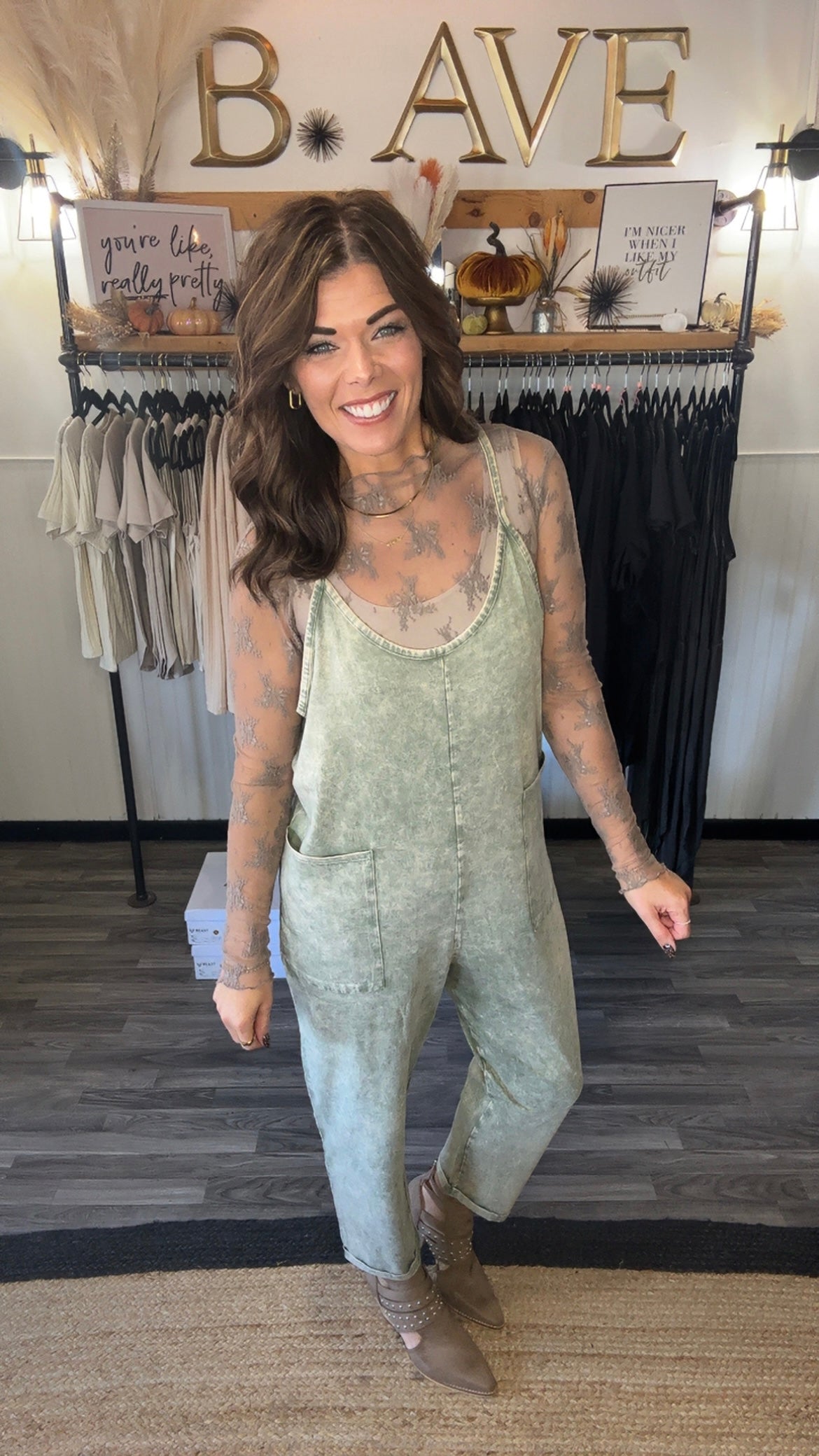 Light Olive Acid Wash Overalls