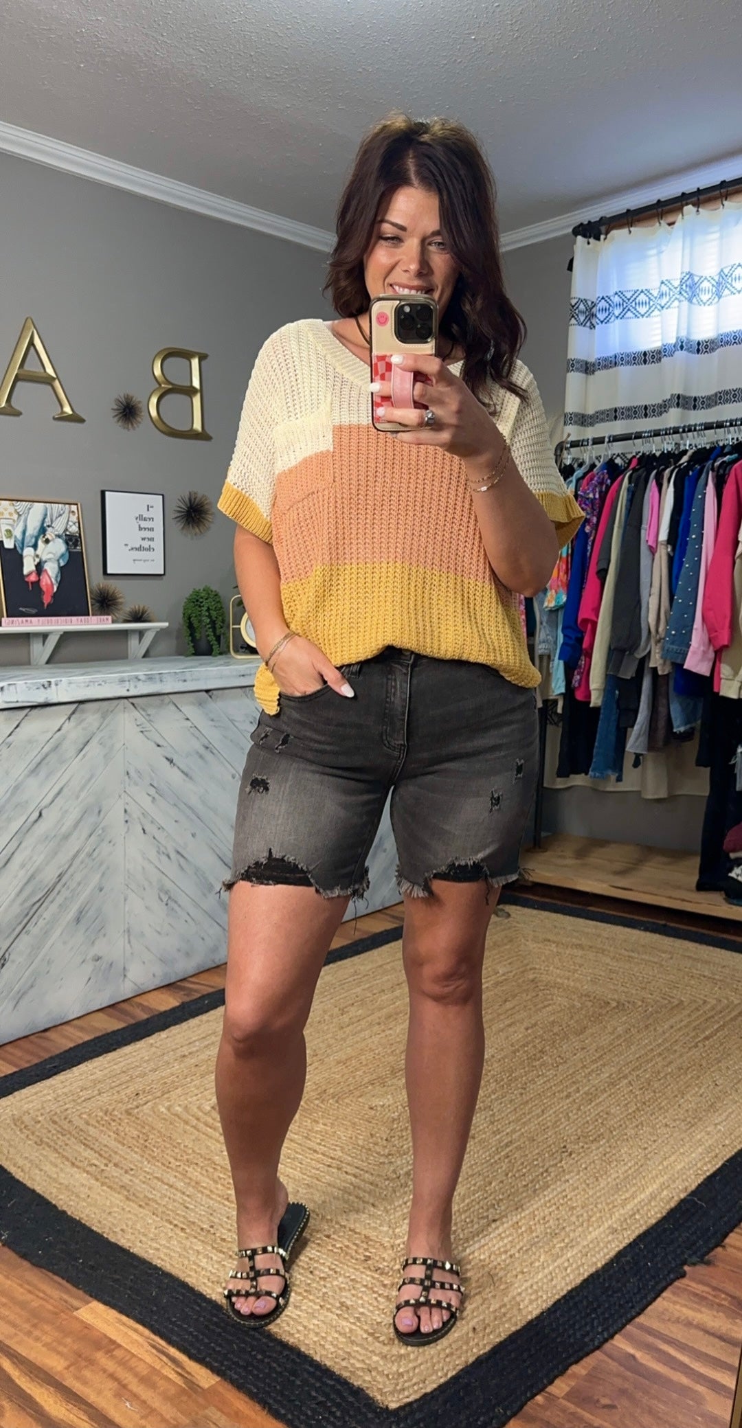 Risen Charcoal High Rise Mid-Thigh Shorts