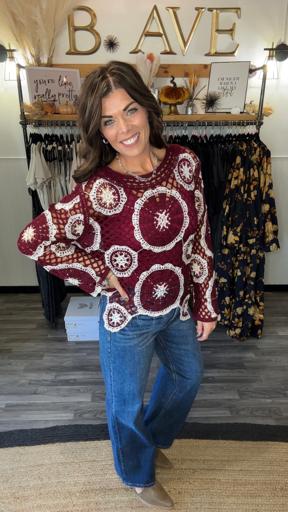 Wine Medallion Crochet Sweater