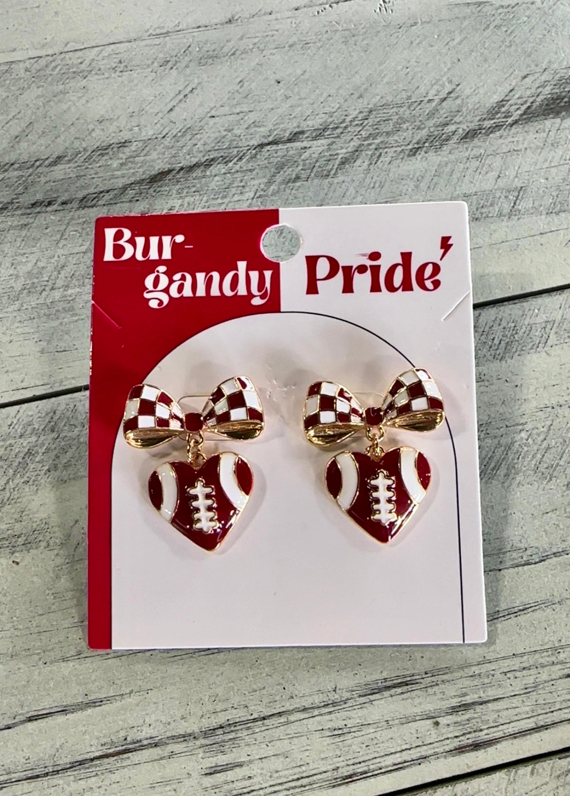 Ribbon & Heart Football Stud Earrings