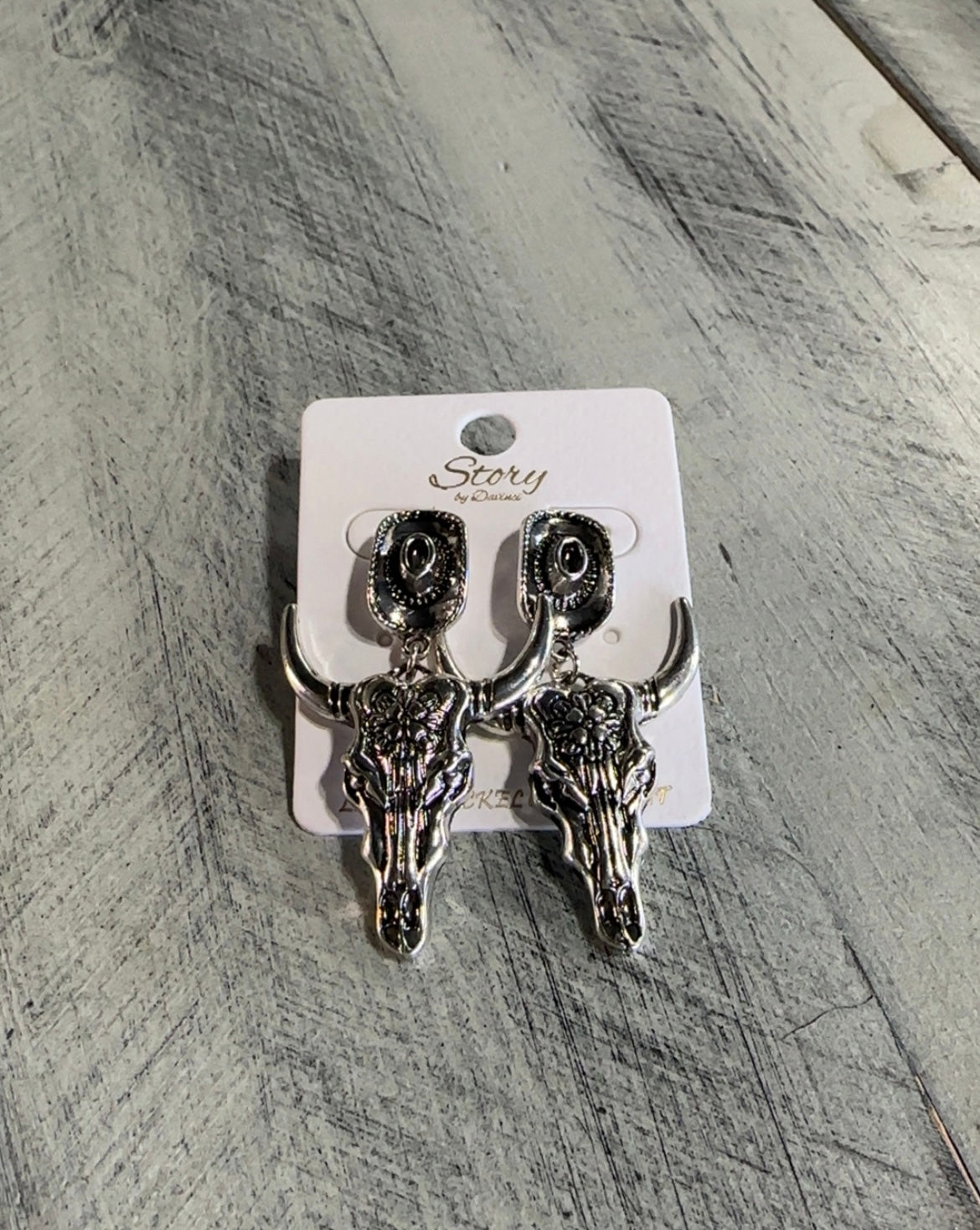 Silver Cowboy Hat & Bull Dangle Earrings