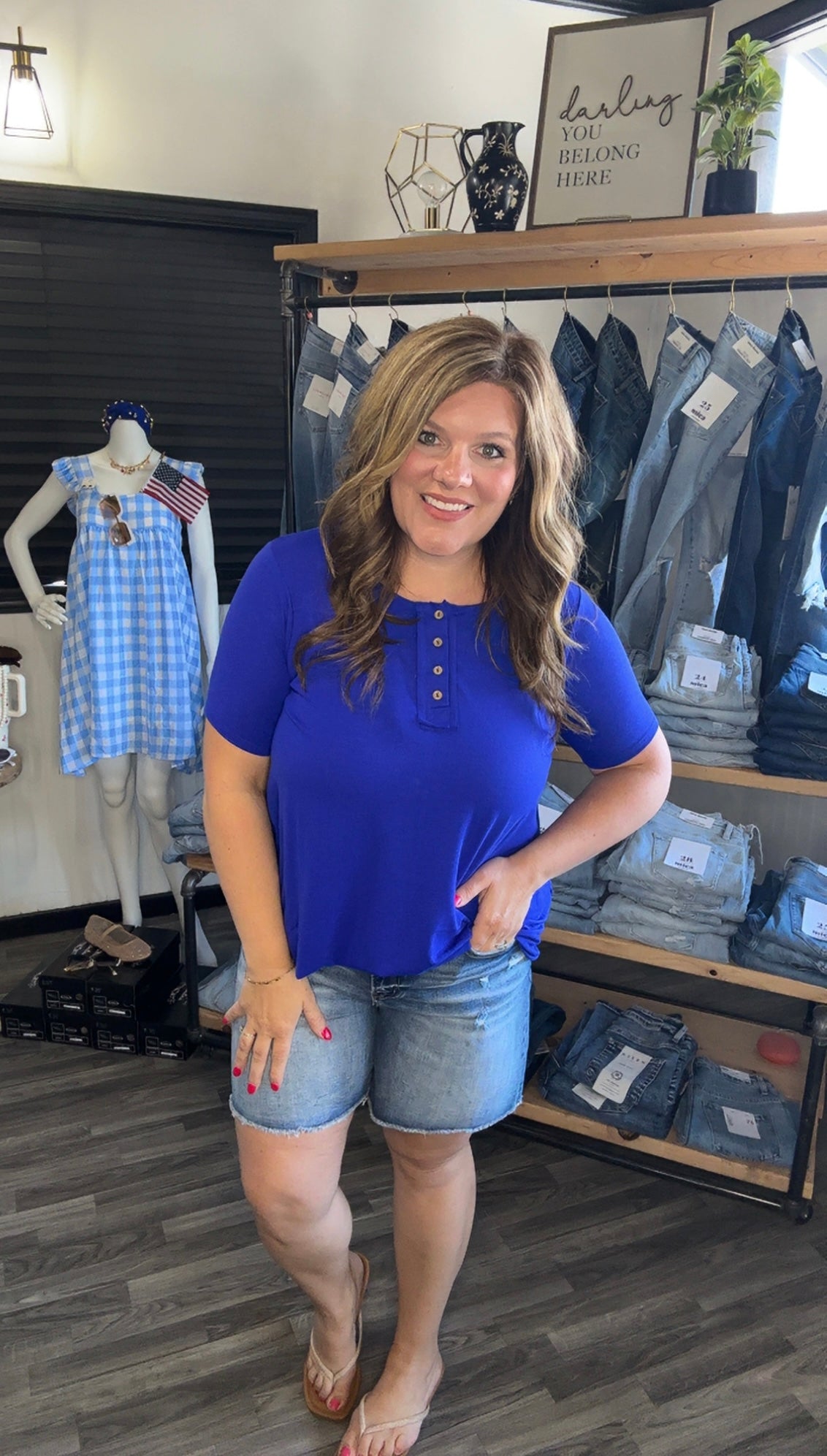 Bright Blue Snap Front Short Sleeve Top