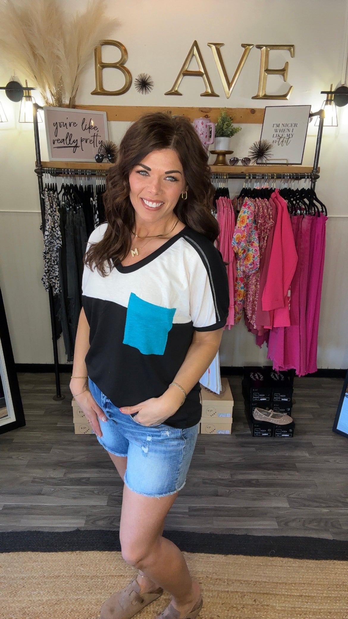 Black & White Contrast Pocket Top