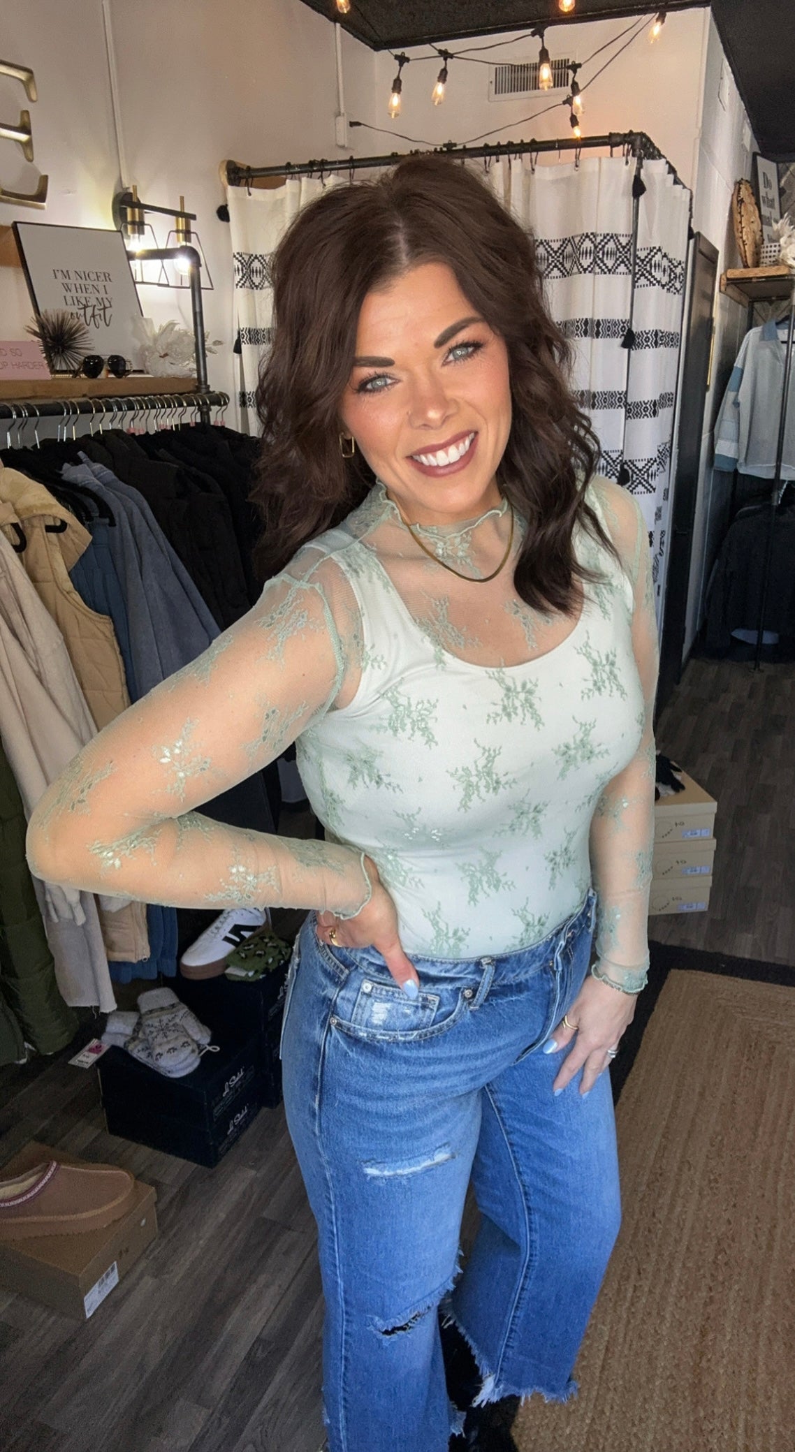 Sage Green Lace Layering Top
