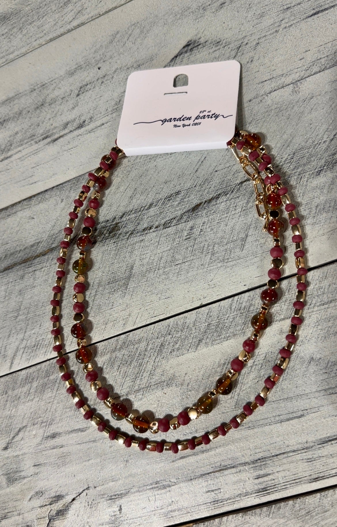 Wine & Gold 2 Layer Bead Necklace
