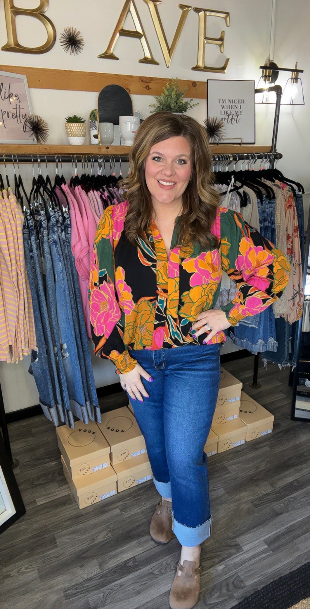 Black Vibrant Floral Print Top