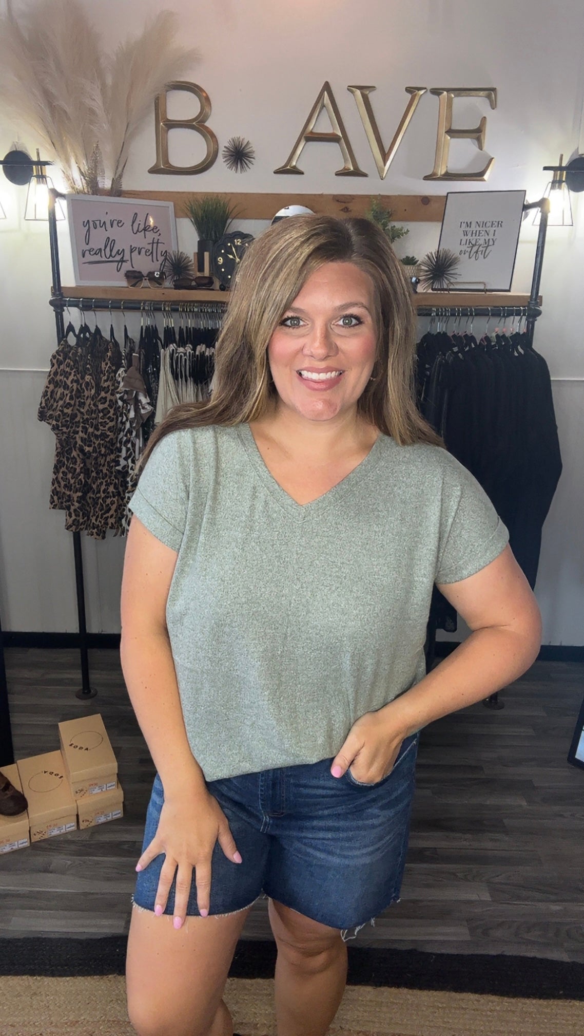 Light Olive Super Soft V-Neck Tee