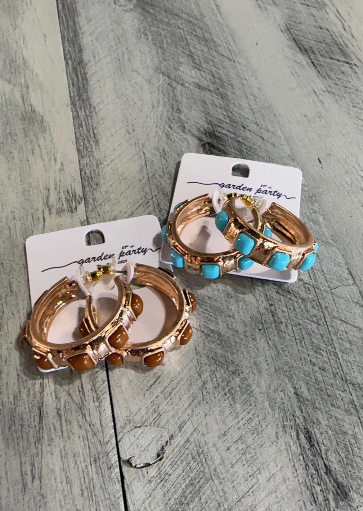 Gold & Square Acrylic Stone Hoop Earrings