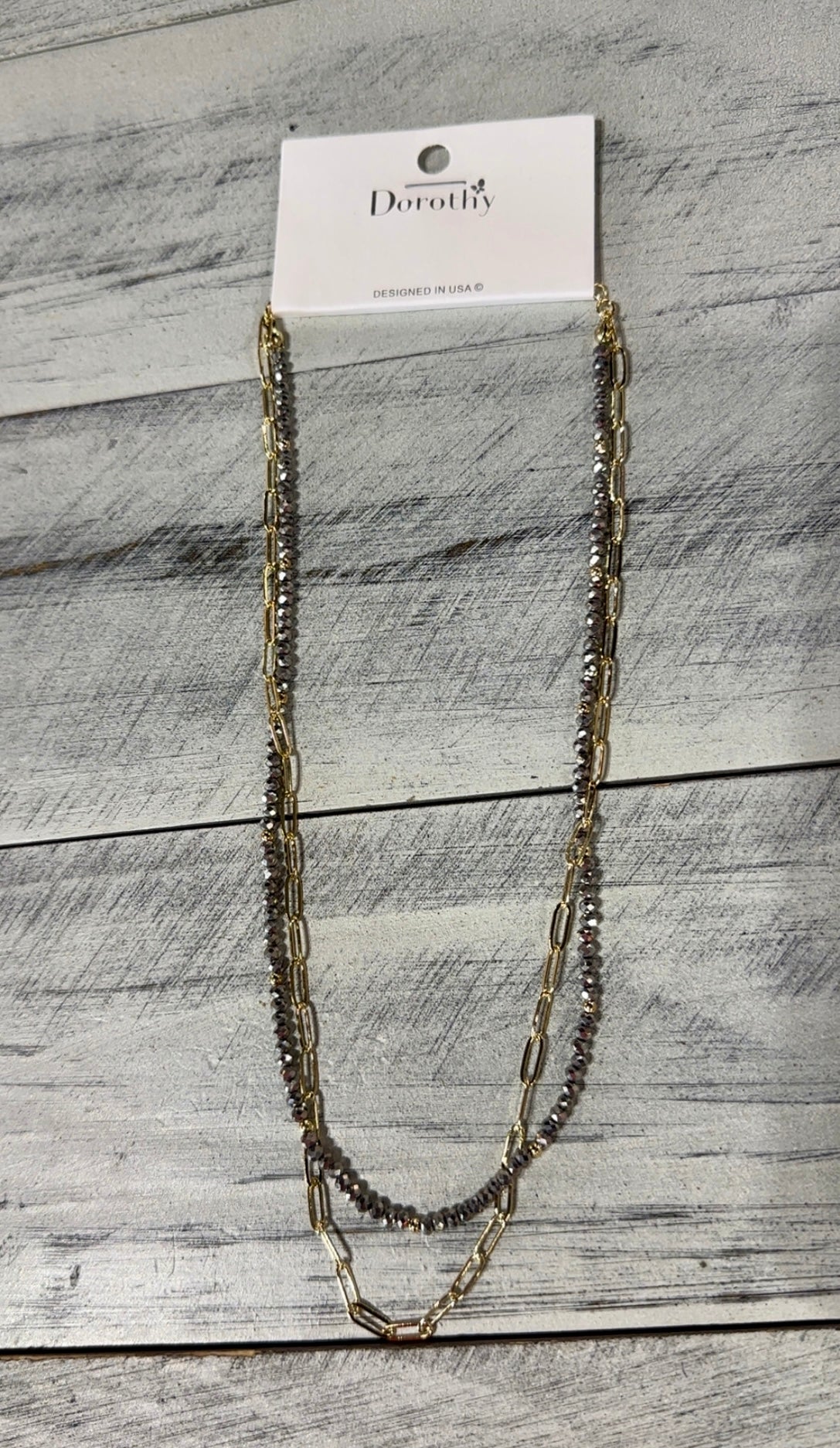 Dainty Gold & Hematite Bead 2 Layer Necklace