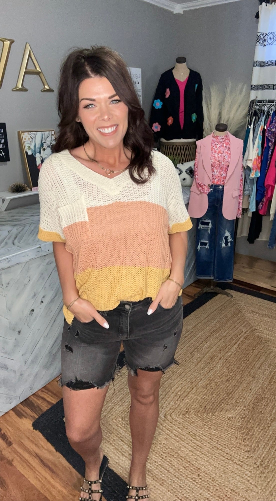 Risen Charcoal High Rise Mid-Thigh Shorts