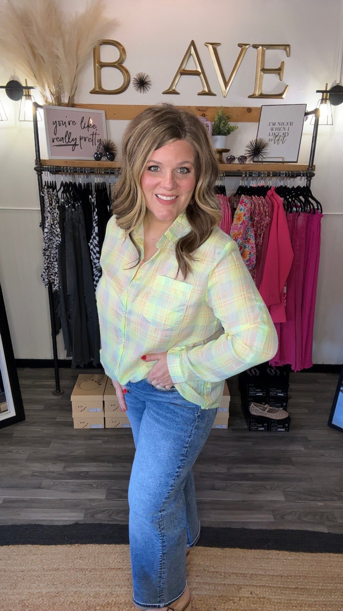 Lime Plaid Button Down Shirt