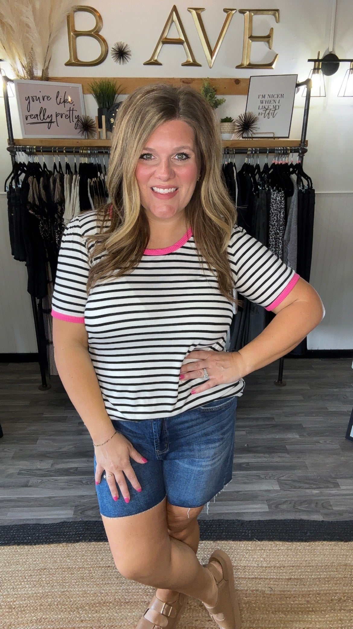 Off White & Black Stripe Top
