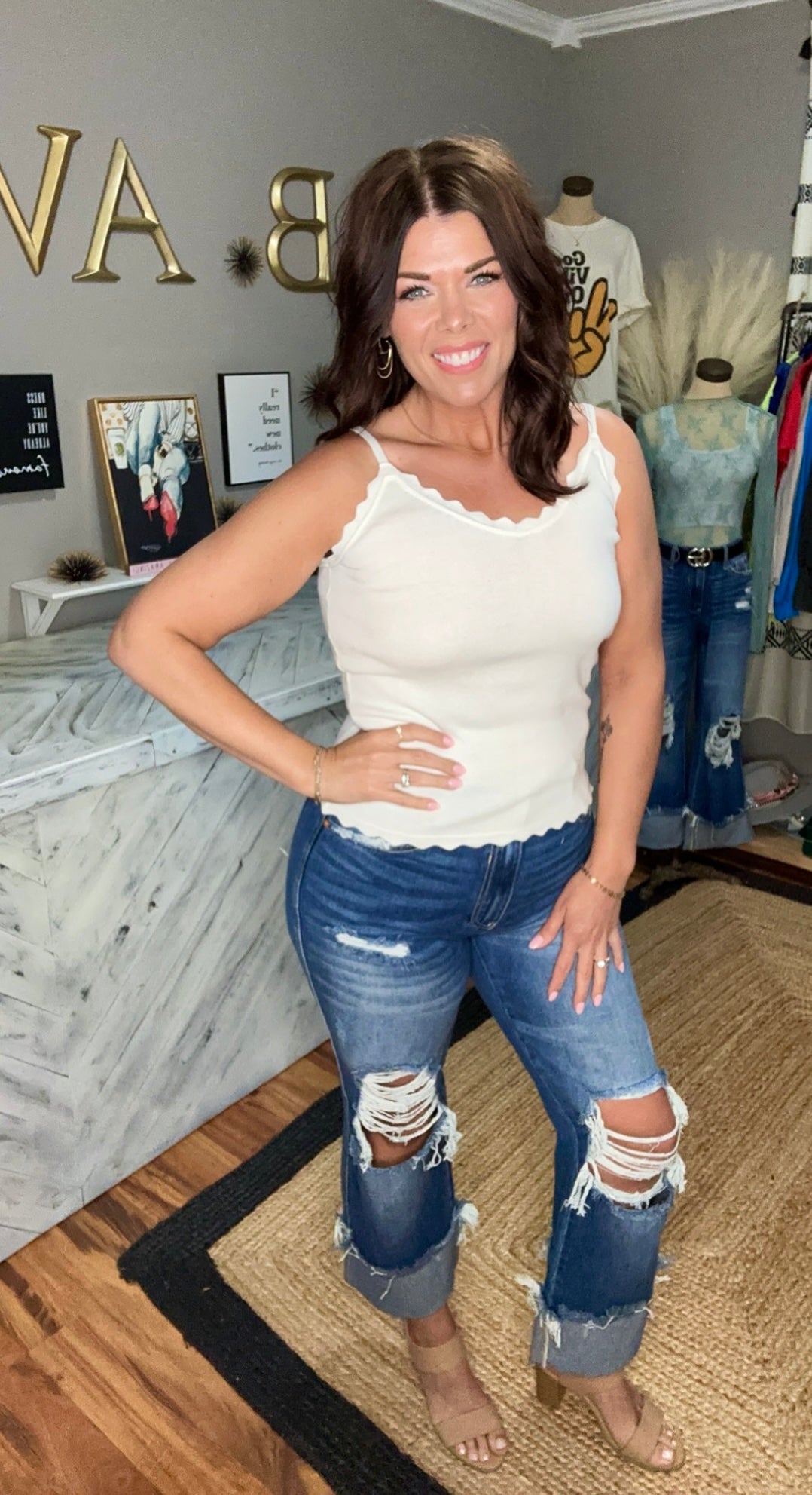 Ivory Scallop Edge Knit Tank
