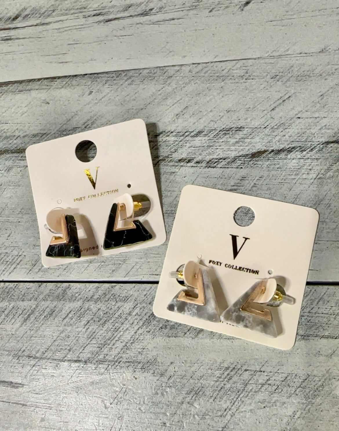 Marble Resin & Gold Triangle Stud Earrings