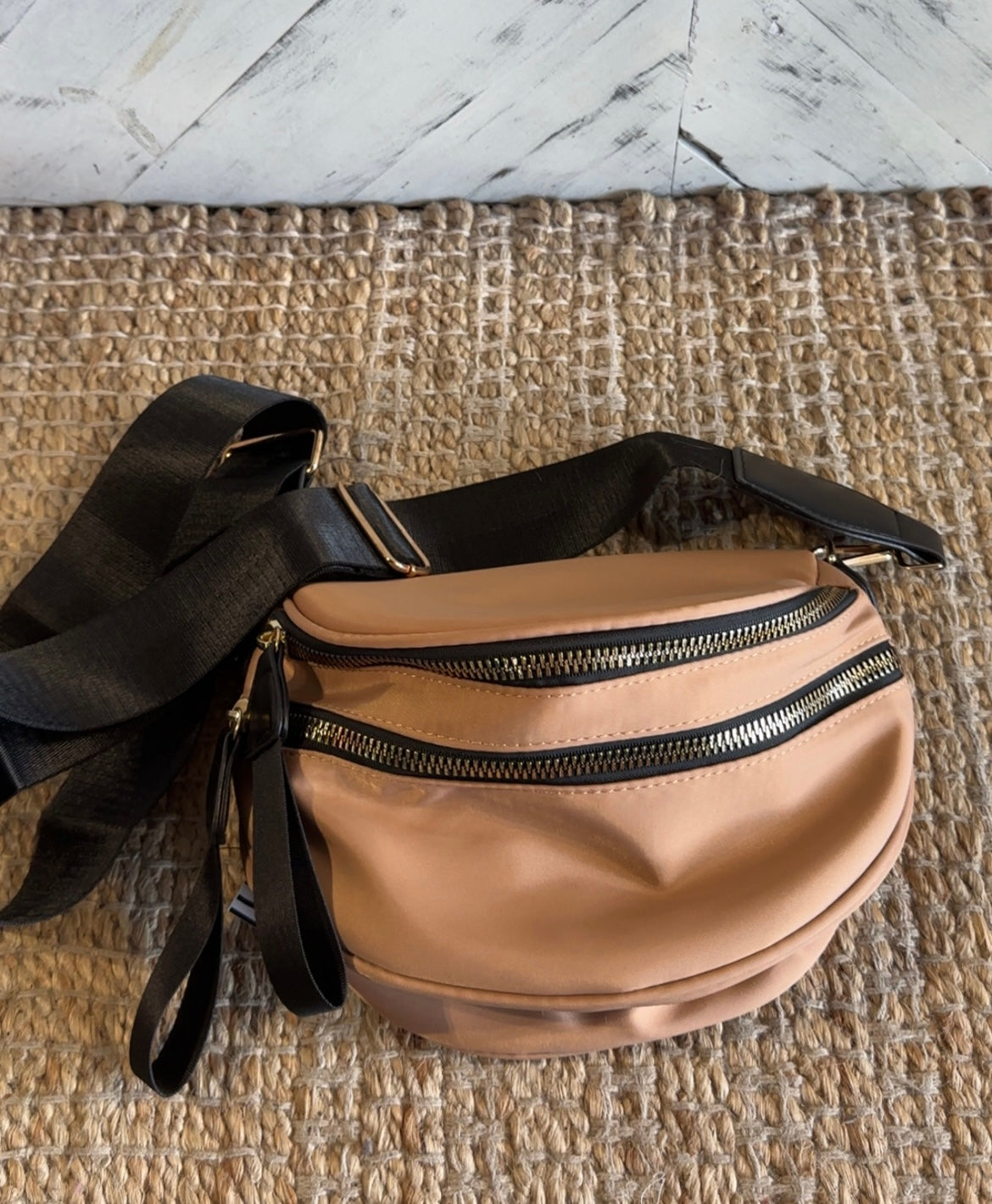 Almond Double Zip Crossbody Bag
