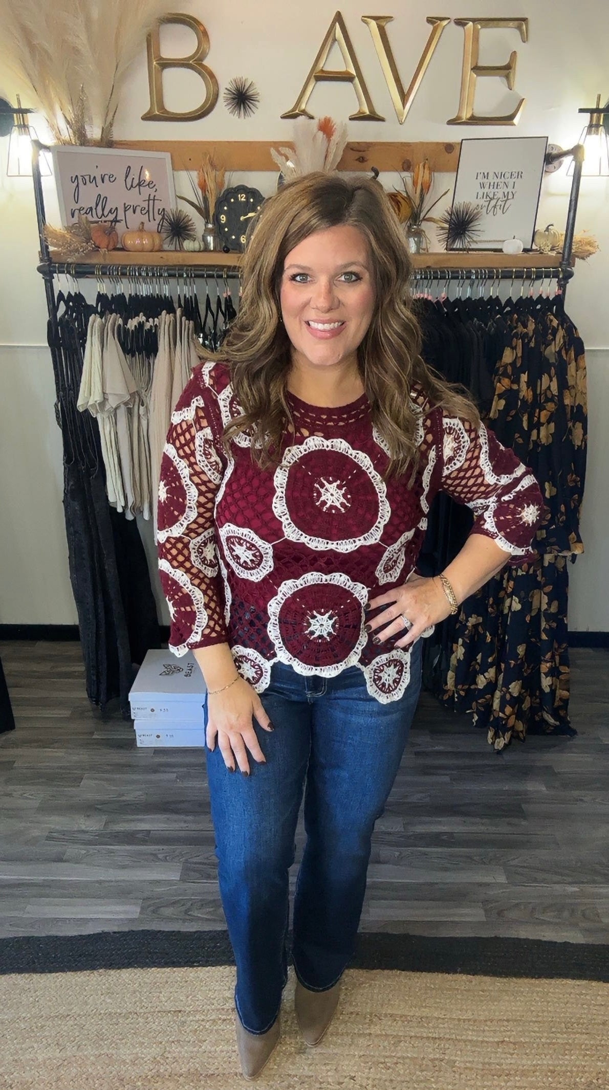 Wine Medallion Crochet Sweater