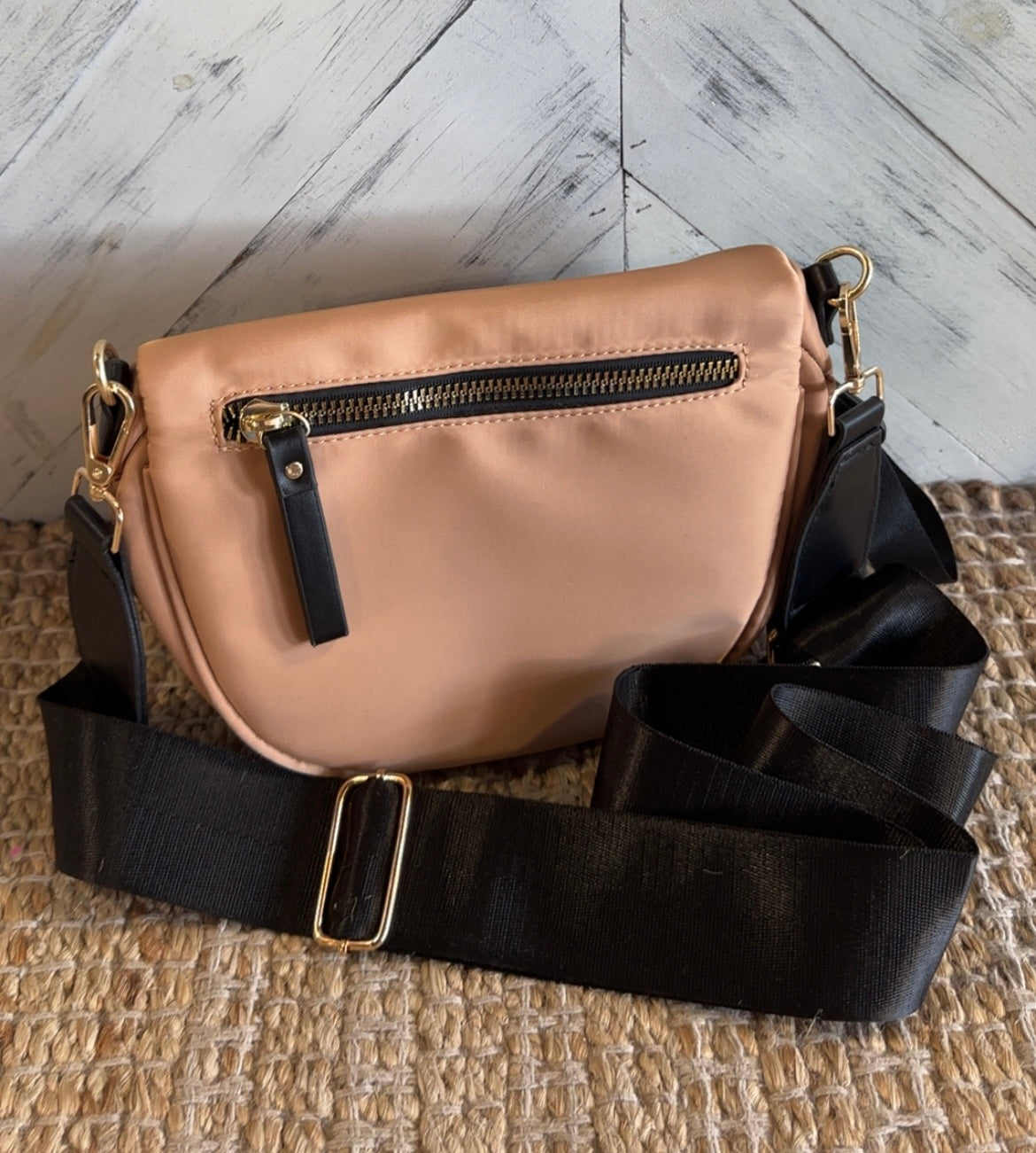 Almond Double Zip Crossbody Bag