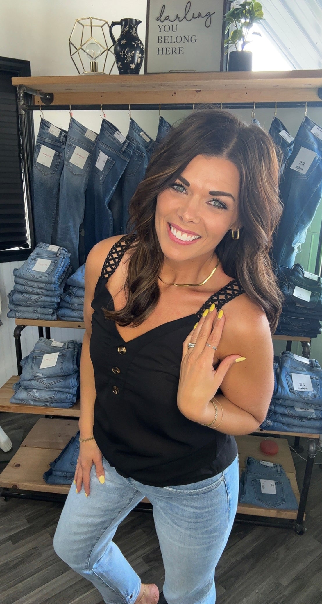 Black Button Front Tank