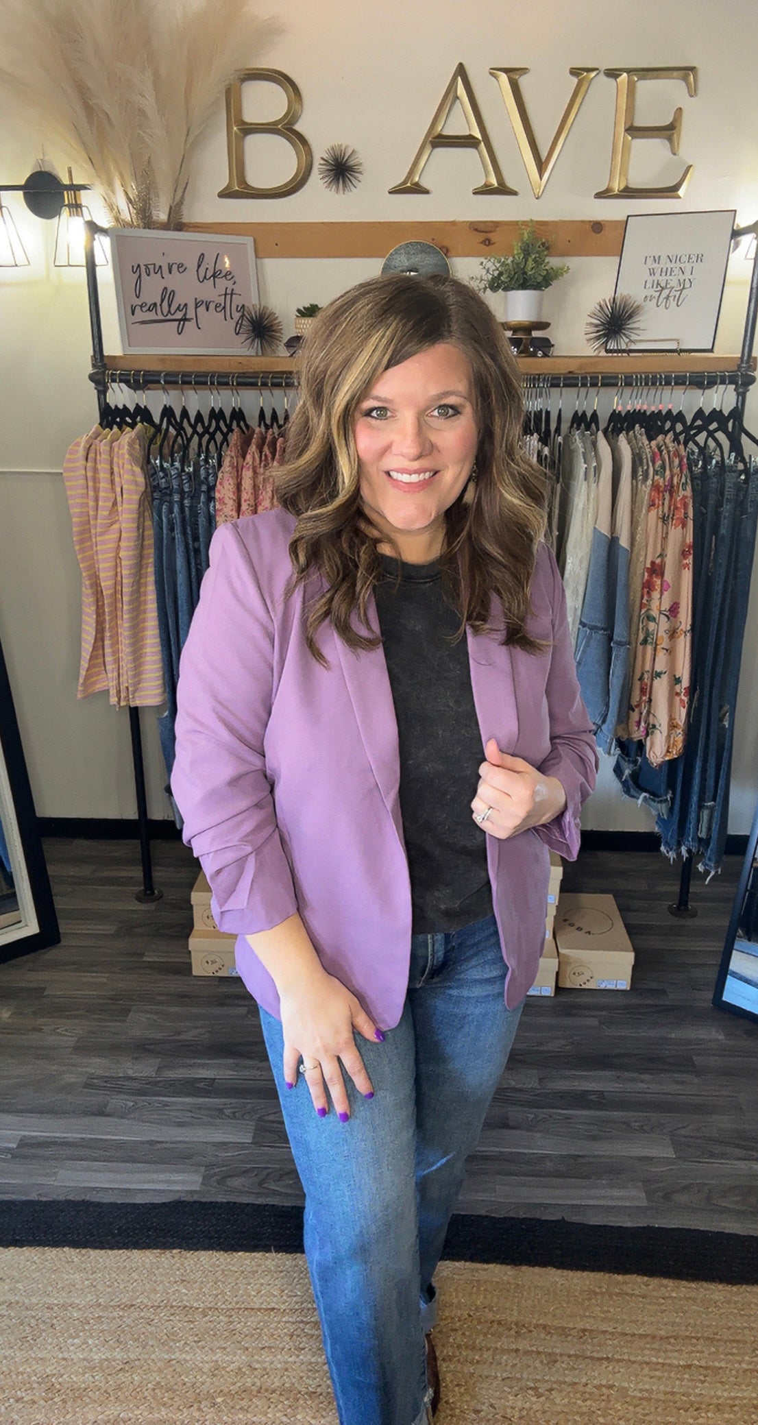 Dusty Lilac Ruched Sleeve Blazer