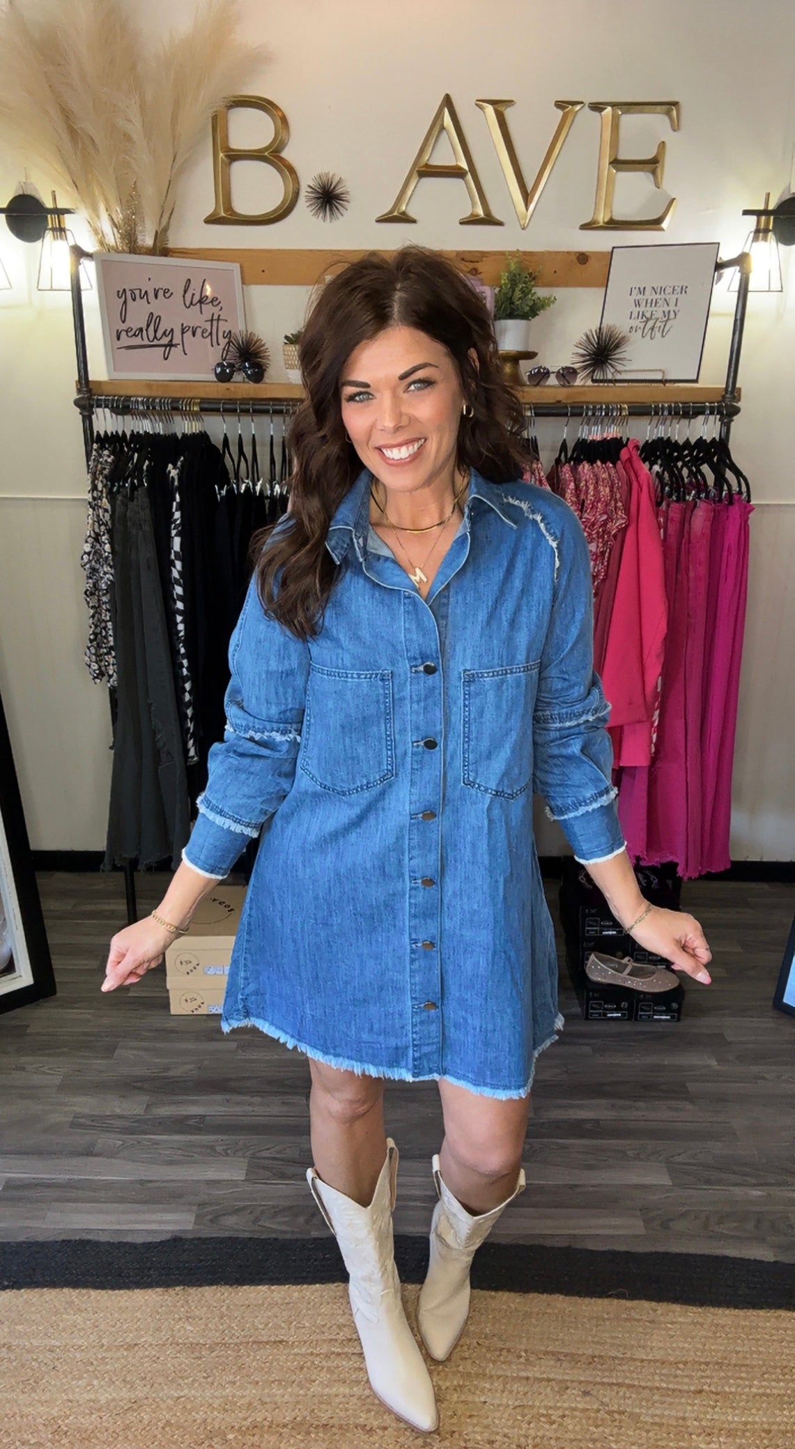 Dark Raw Hem Denim Dress