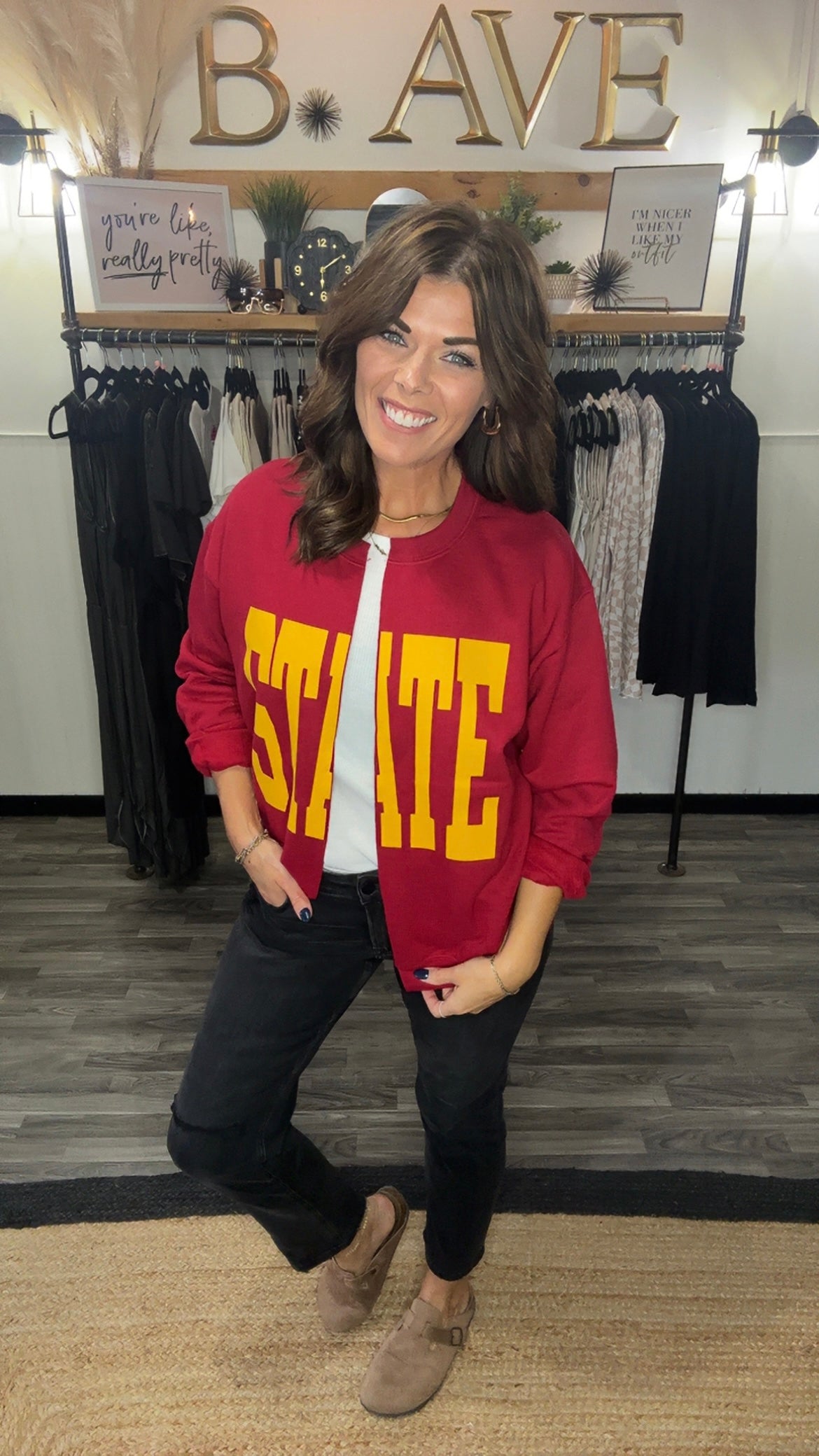 Cardinal & Yellow State Split Crewneck