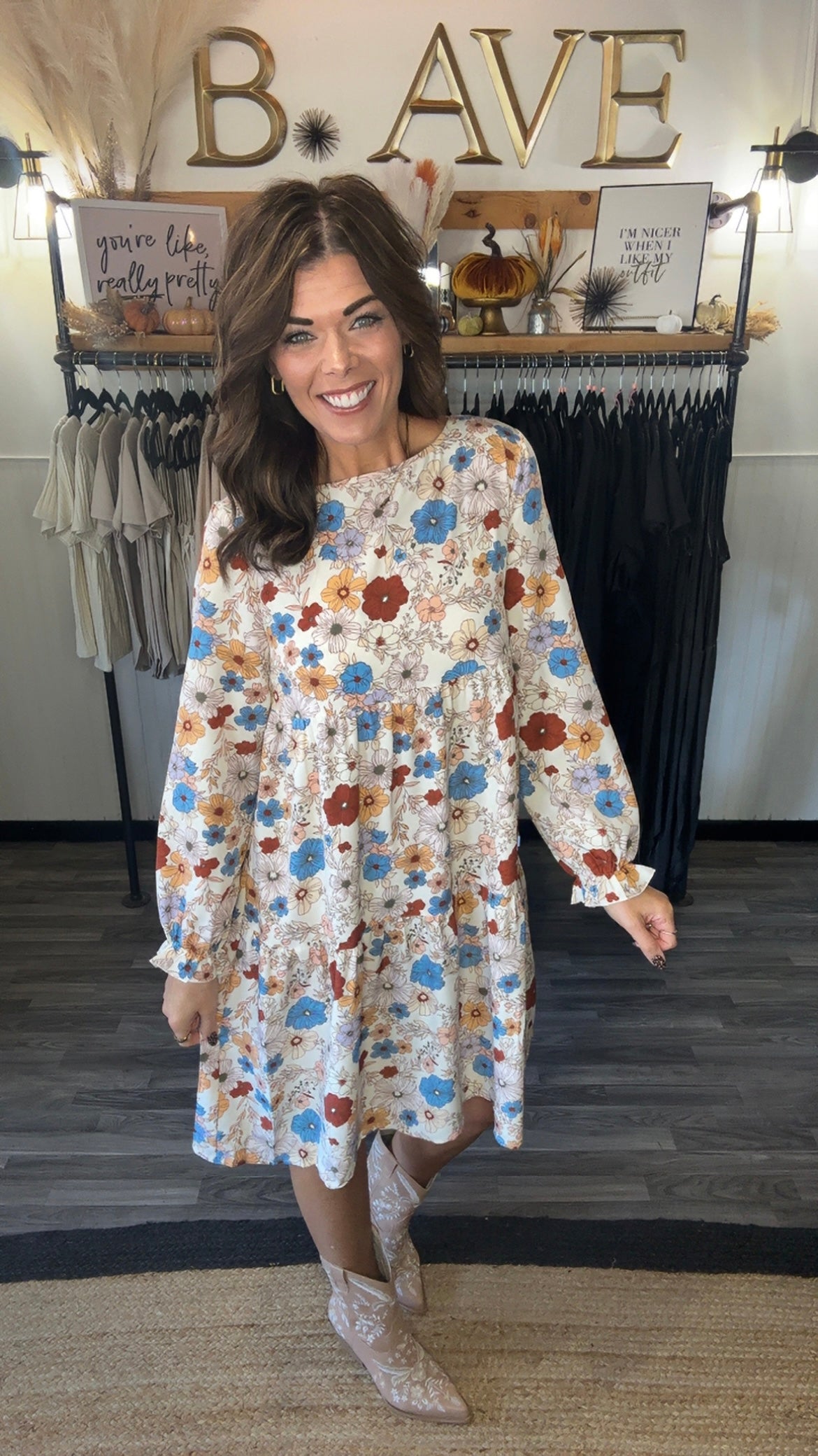 Cream Floral Tiered Dress