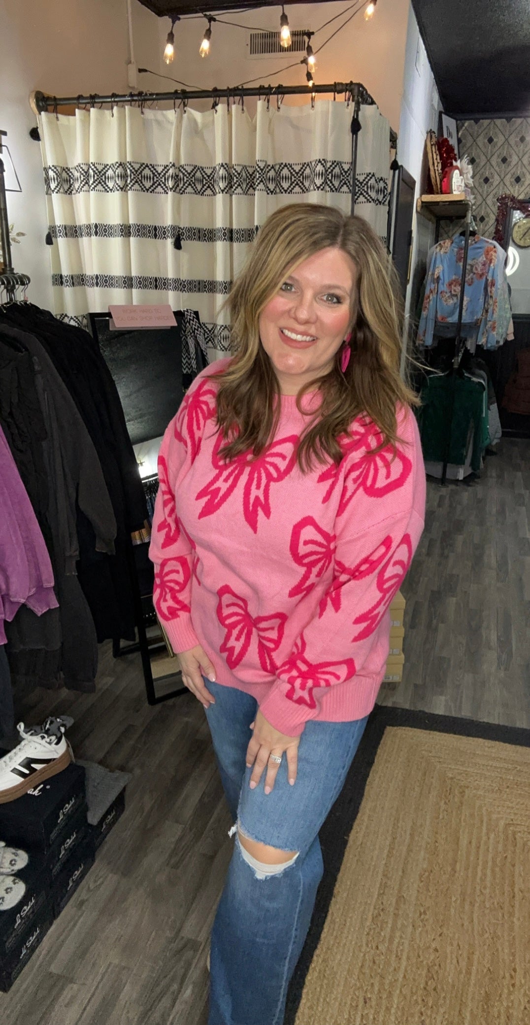 Bright Pink Bow Loose Fit Sweater
