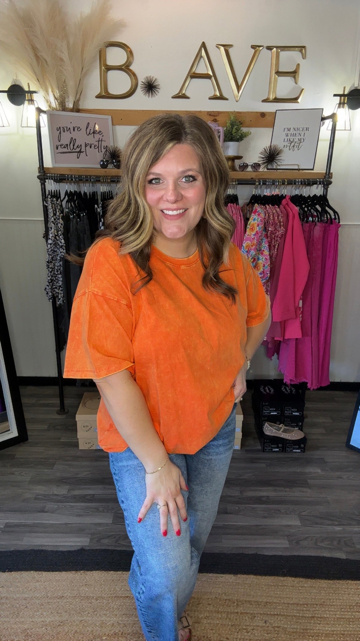 Bright Orange Acid Wash Tee
