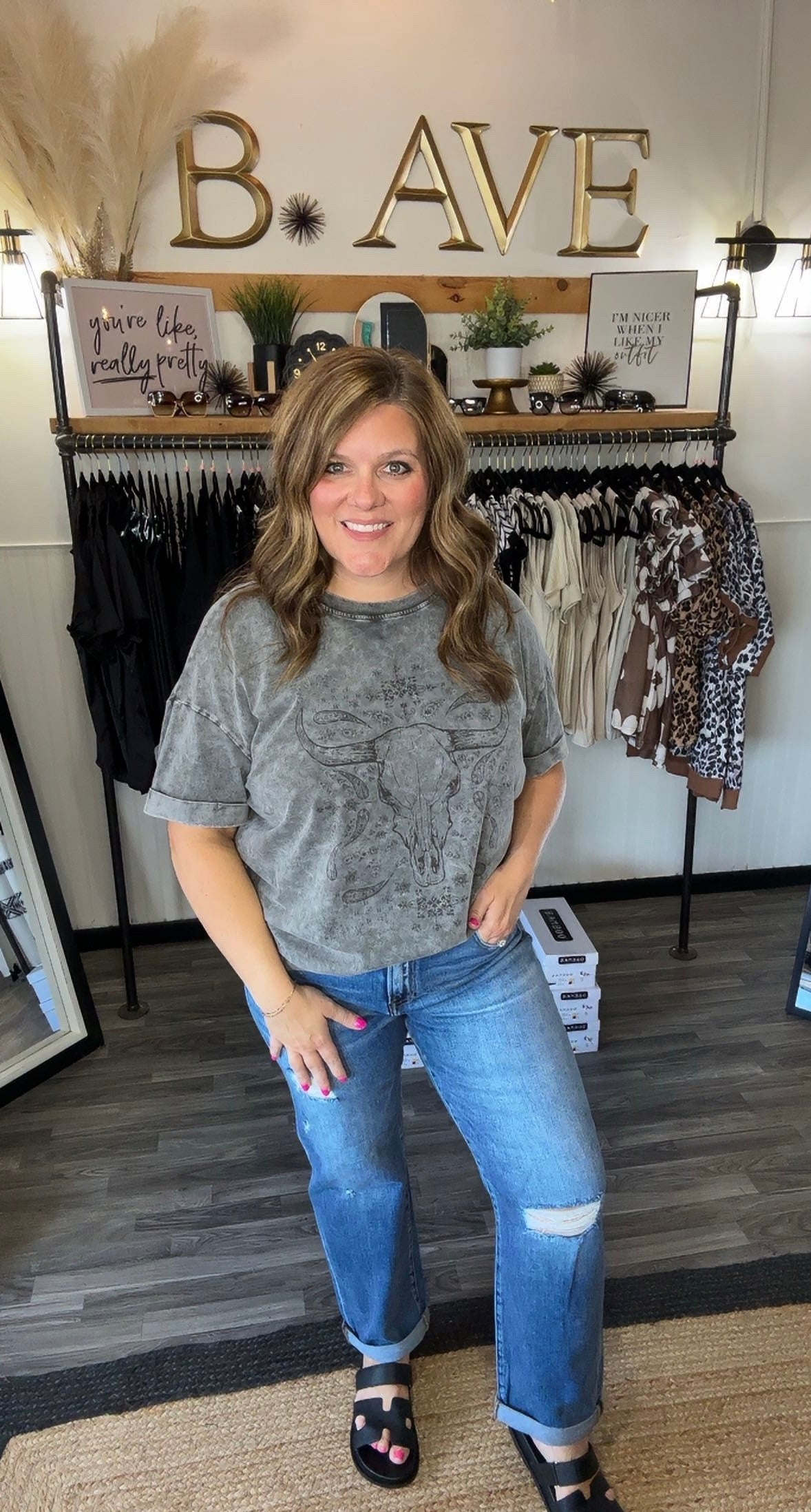 Steel Grey Mineral Wash Steer Head Western Tee