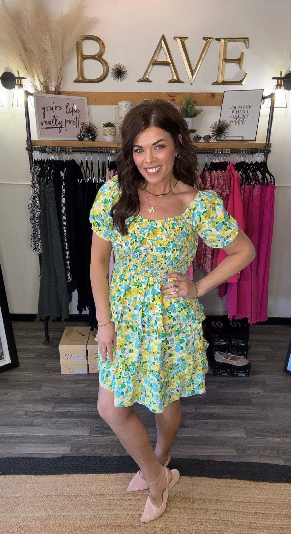 Yellow Multi Floral Smocked Dress
