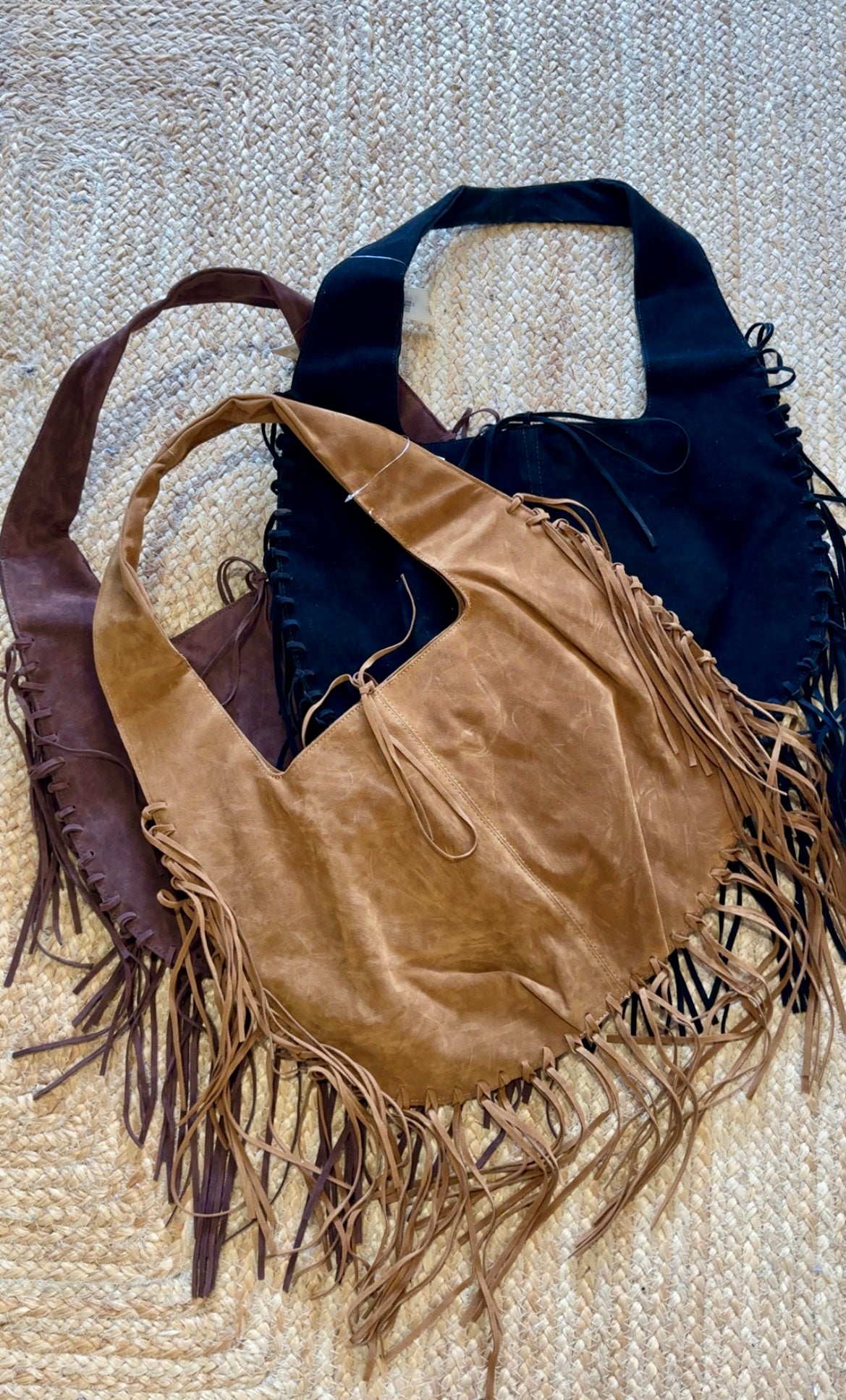 Suede Frayed Fringe Shoulder Bag