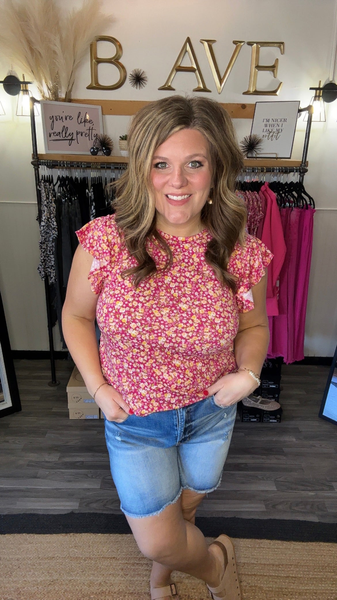 Fuchsia & Yellow Floral Ruffle Sleeve Top