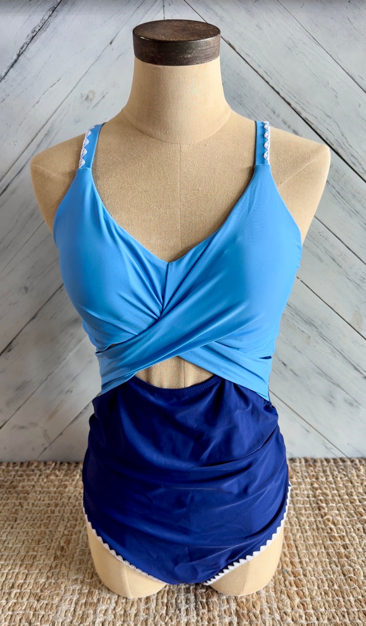 Blue Ric Rac Trim One Piece Swimsuit