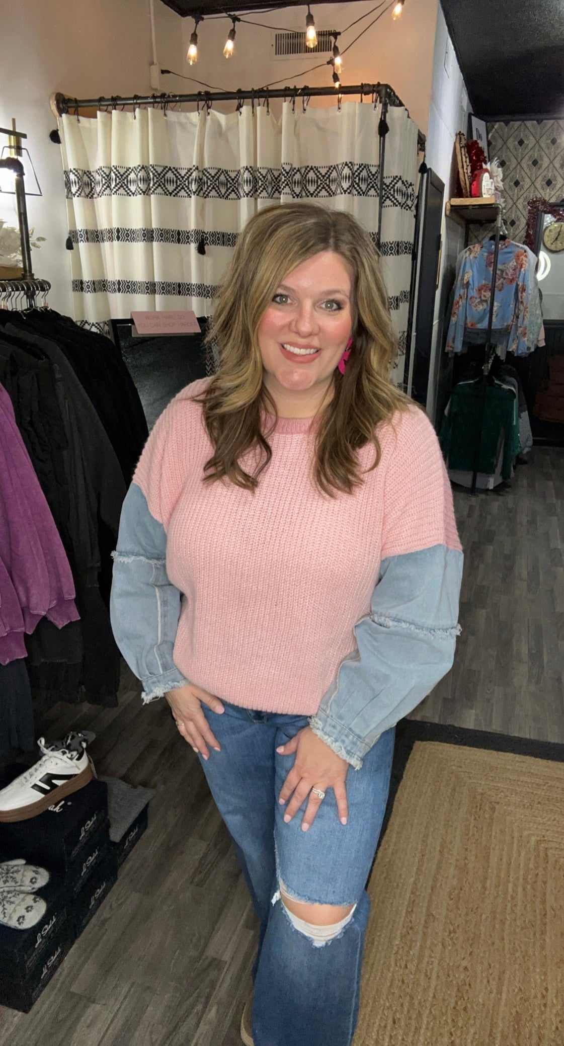 Blush & Denim Sleeve Sweater