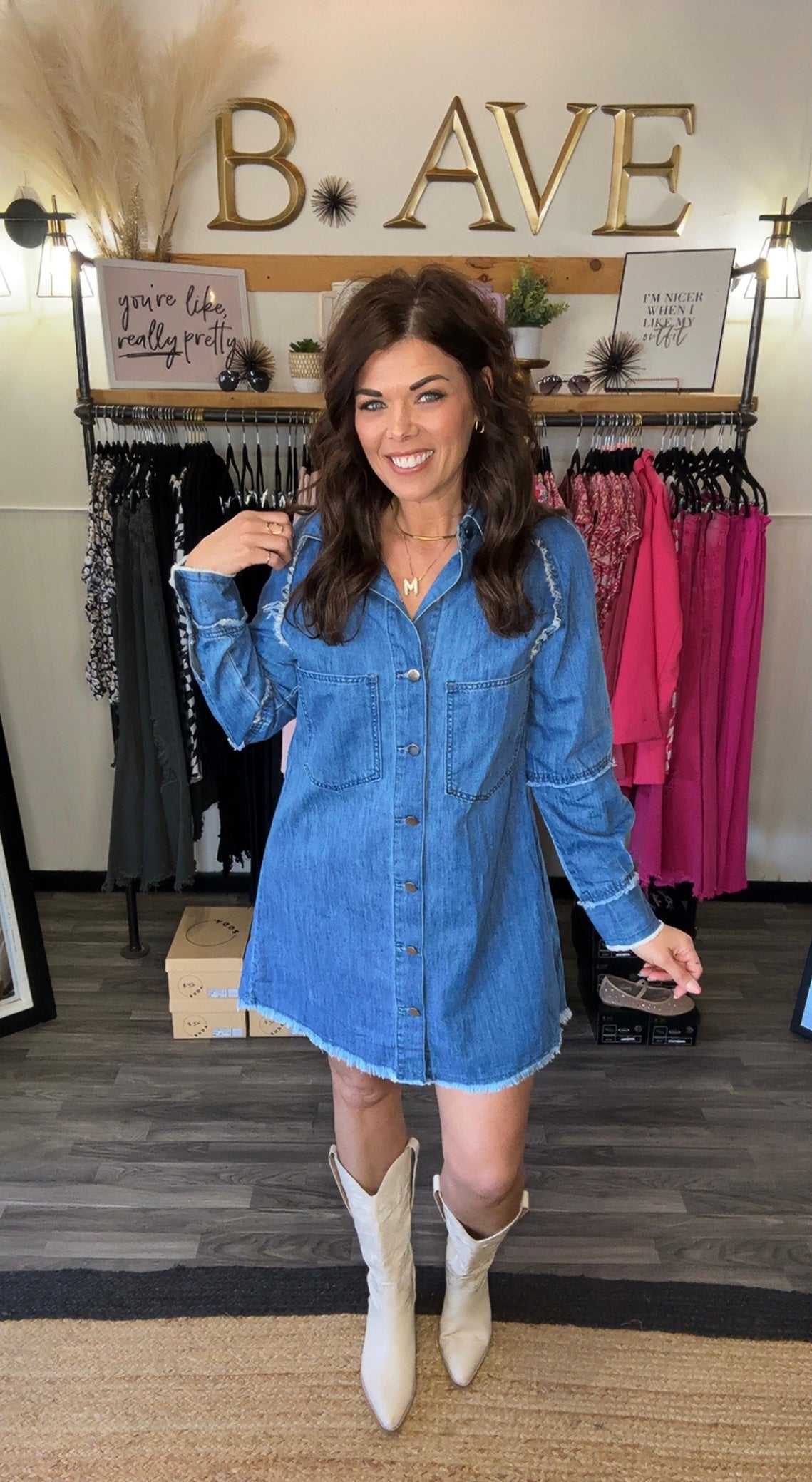 Dark Raw Hem Denim Dress