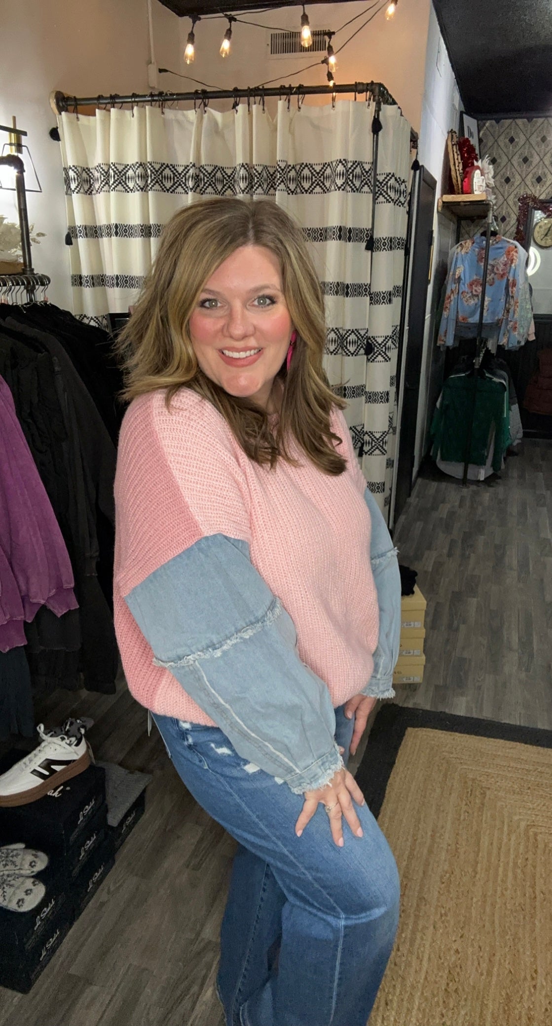 Blush & Denim Sleeve Sweater